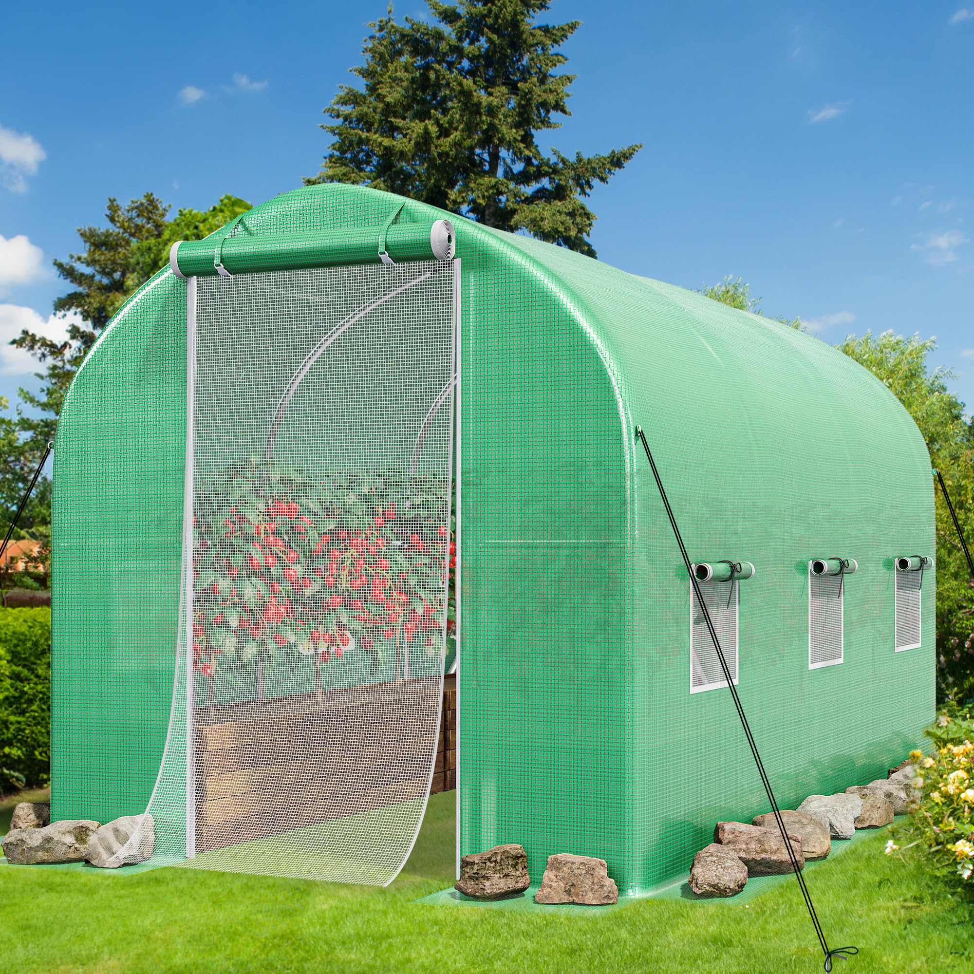 YITAHOME 10x6.5x6.5ft Greenhouses Large Walk-in Green House Heavy Duty Tunnel Green Houses Outdoor Portable Plant Gardening Upgraded Galvanized Steel Frame Zipper Doors 5 Crossbars Garden