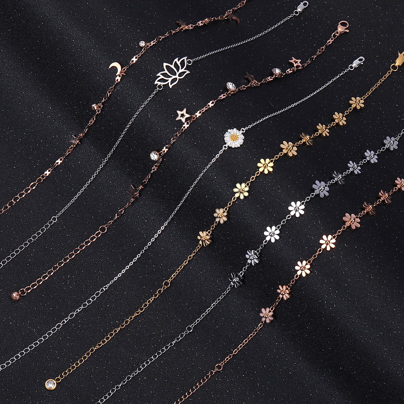 Cavigliere di Fiori Donna Cavigliera Regolabile Argento Bracciale Donna per Caviglia Regolabile Cavigliere in Acciaio per Donna Regalo Gioielli Donne Ragazze