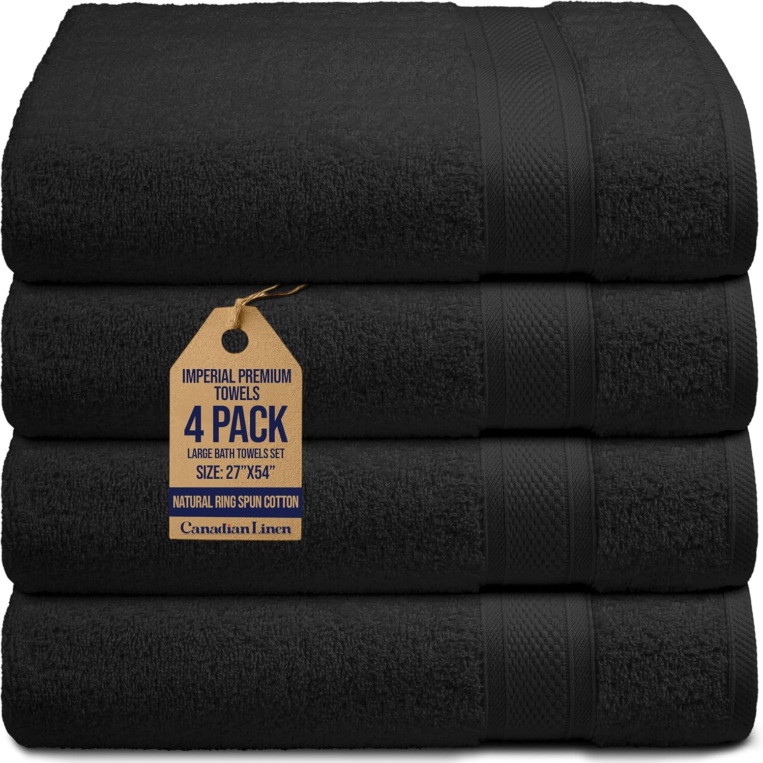 Imperial Premium Large Bath Towels Set, 27”x54” 4 Pack, Extra Soft Highly Absorbent Cotton Towel Lightweight Quick Dry Bathroom Towel for Home Décor Spa Salon Hotel Pool Yoga Gym, Black