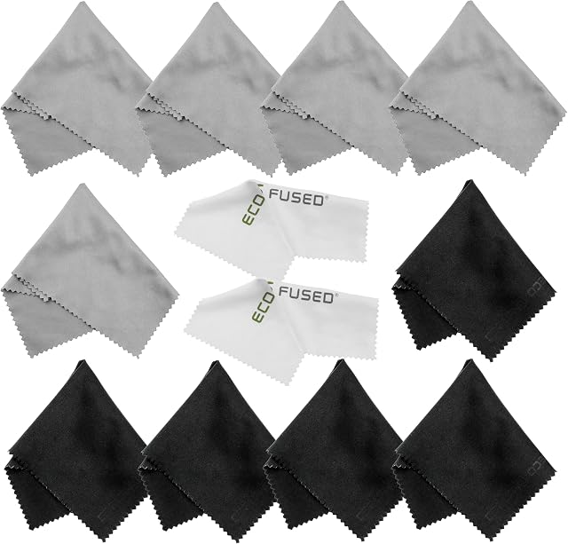Eco-Fused Microfiber Cleaning Cloths - 12 Pack - For Cleaning Glasses, Spectacles, Camera Lenses, iPad, Tablets, Phones, iPhone, Android Phones, Laptops, LCD Screens and Other Delicate Surfaces