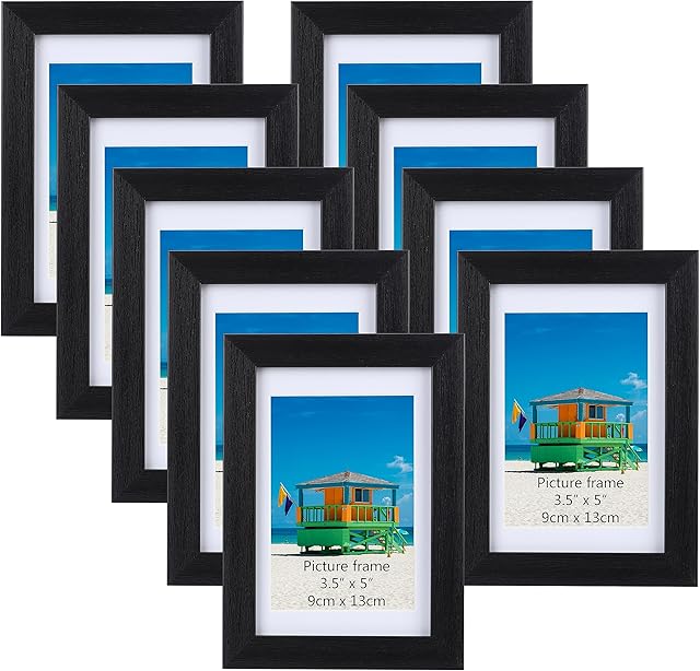 EYMPEU 6x4 Photo Frame with Mat Capable of Holding 5x3.5 or 6x4 Photos, Set of 9 Black Wood Photo Frames for Wall or Table Top Rustic Photo Frames
