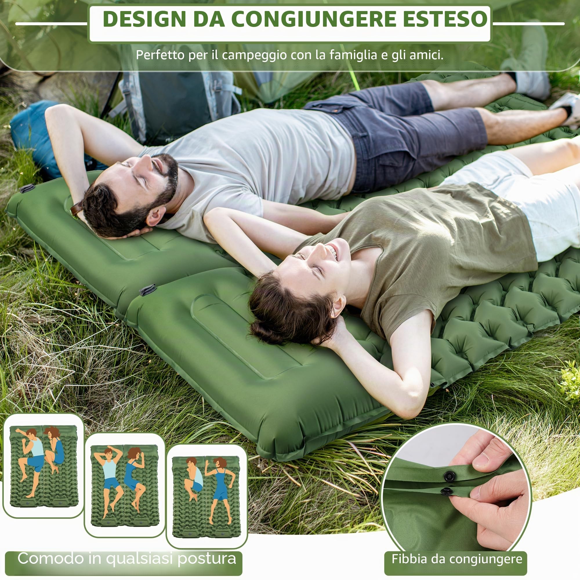 KUOGAS Materassino Campeggio, Materassino Autogonfiante Ampliato e Ispessito, Gonfiabile con Pompa a Pedale, Tappetino Ultra-Leggero e Portatile, Ideale per Campeggio, Spiaggia, Escursionismo