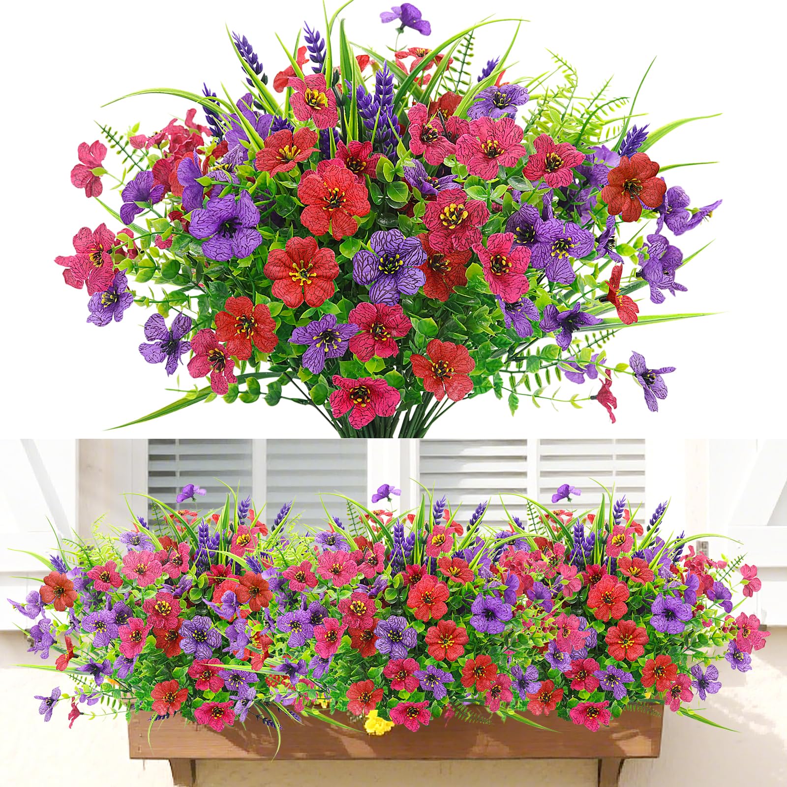 Yueshop 12PCS Artificial Flowers Outdoor, Artificial Plants Outdoor uv Resistant, Violet Fake Flowers Faux Flowers that Look Real, Plastic Flowers Faux Plants for Outdoor Garden Porch Yard Patio Decor