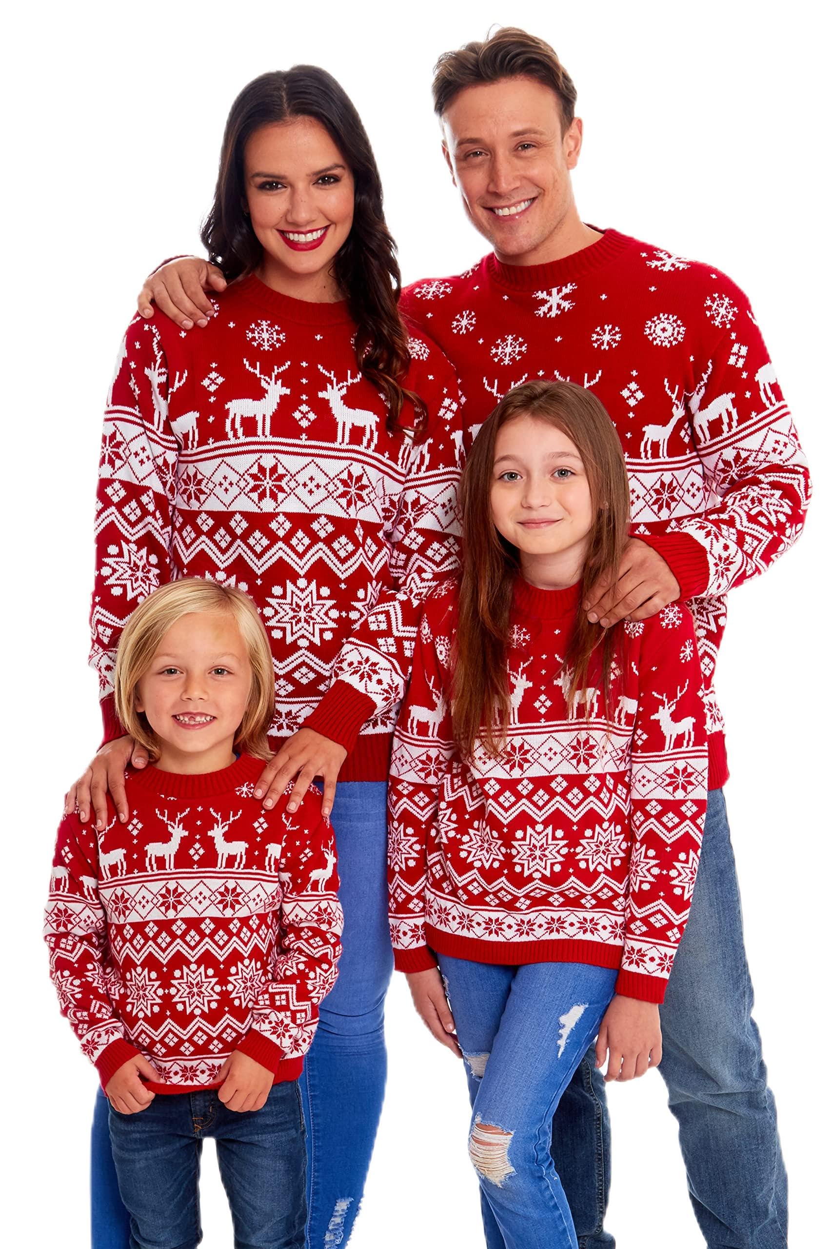 NewCamp Red Christmas Jumpers for Men, Women and Kids – Family Christmas Jumper Ugly Christmas Sweaters – Long Sleeve Knitted Xmas Jumpers Crewneck Sweatshirt for Winter and Holiday Parties