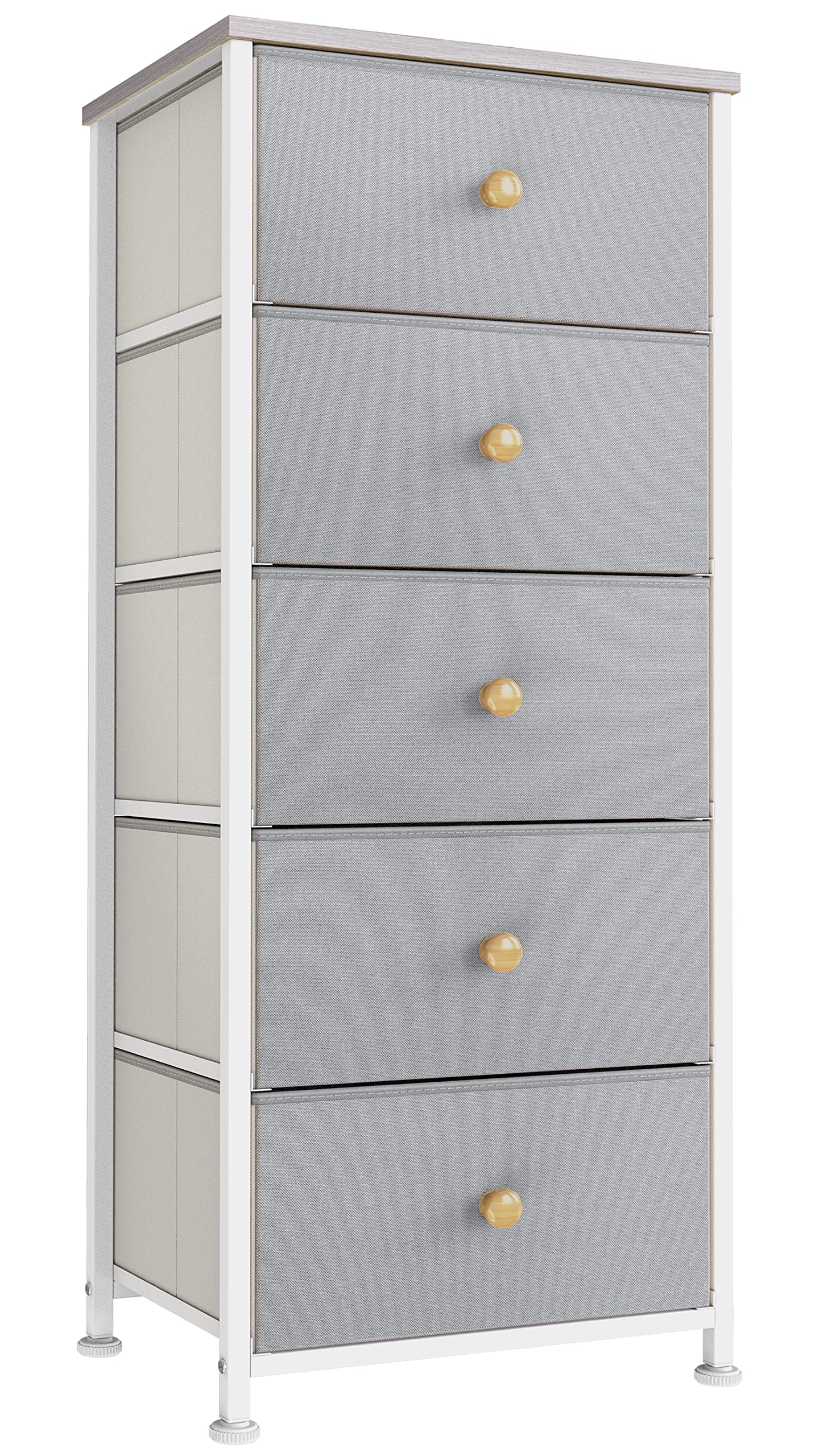 REAHOME 5 Drawer Dresser for Bedroom Storage Tower Closet Organizer Vertical Chest Sturdy Steel Frame Tall Dresser Wooden Top Removable Fabric Bins Hallway Entryway Office Organization(Grey) YLZ5G1
