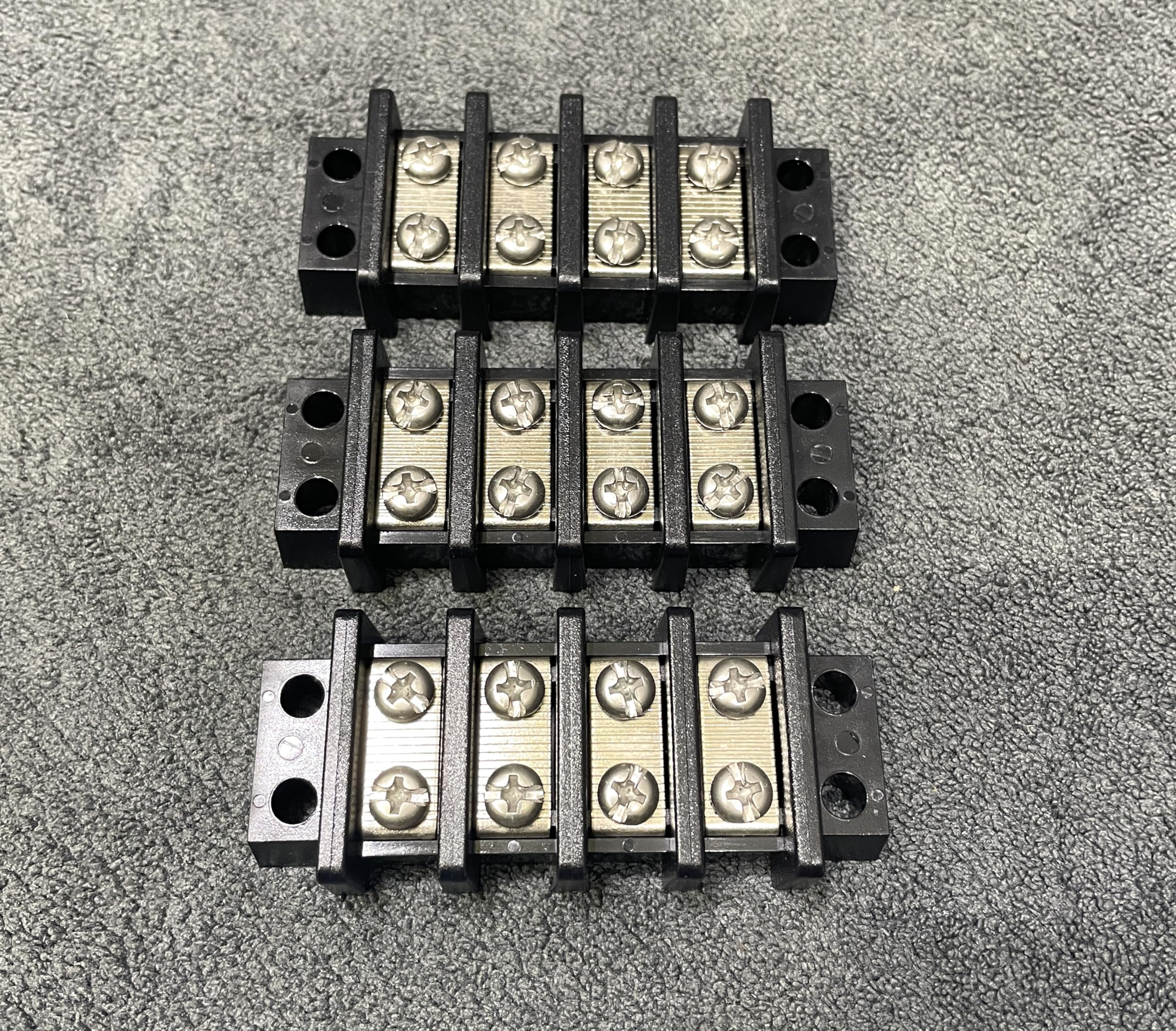 Pack of 3 UL Recognized Marine Terminal Block 4 Gang 600V 30A 22-10 AWG 14mm Pitch w Nickle Plated Brass Contact and Stainless Steel Screw