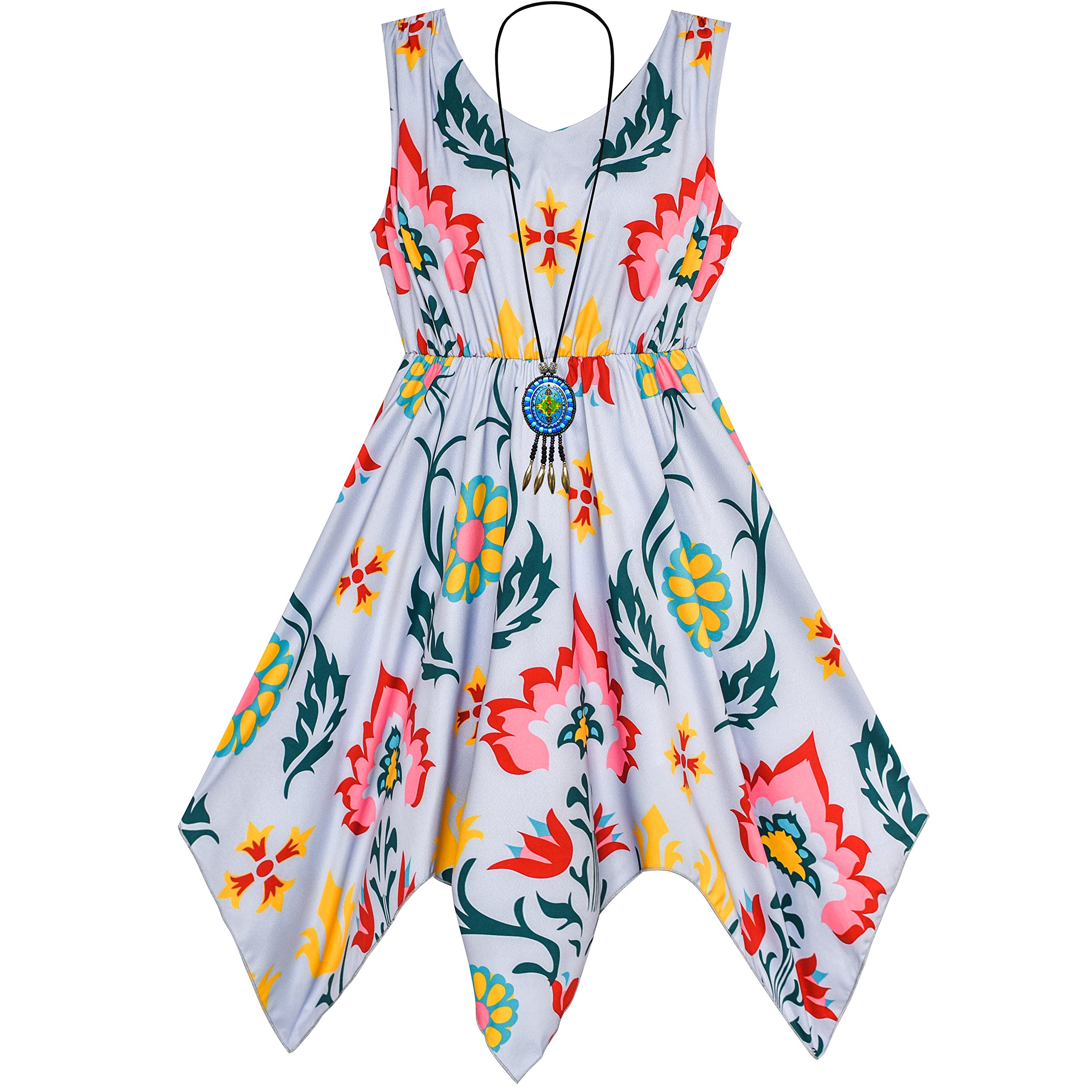 Sunny Fashion Vestido para niña Estampado de Flores Hanky Hem con Collar 7-14 años
