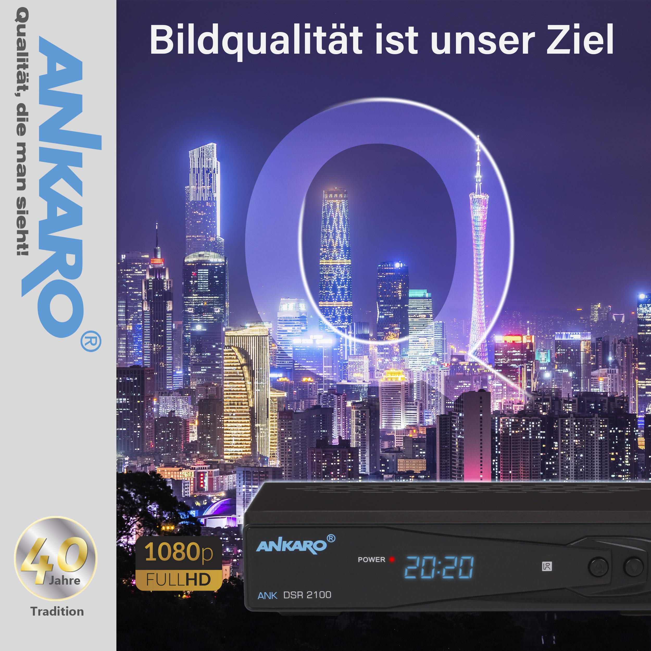 ANKARO DSR 2100 digitaler Full HD 1080p Satelliten Receiver schwarz mit USB Mediaplayer, Aufnahmefunktion und Timeshift/HDMI/Scart/LED Display / 12V Netzteil ideal für Camping
