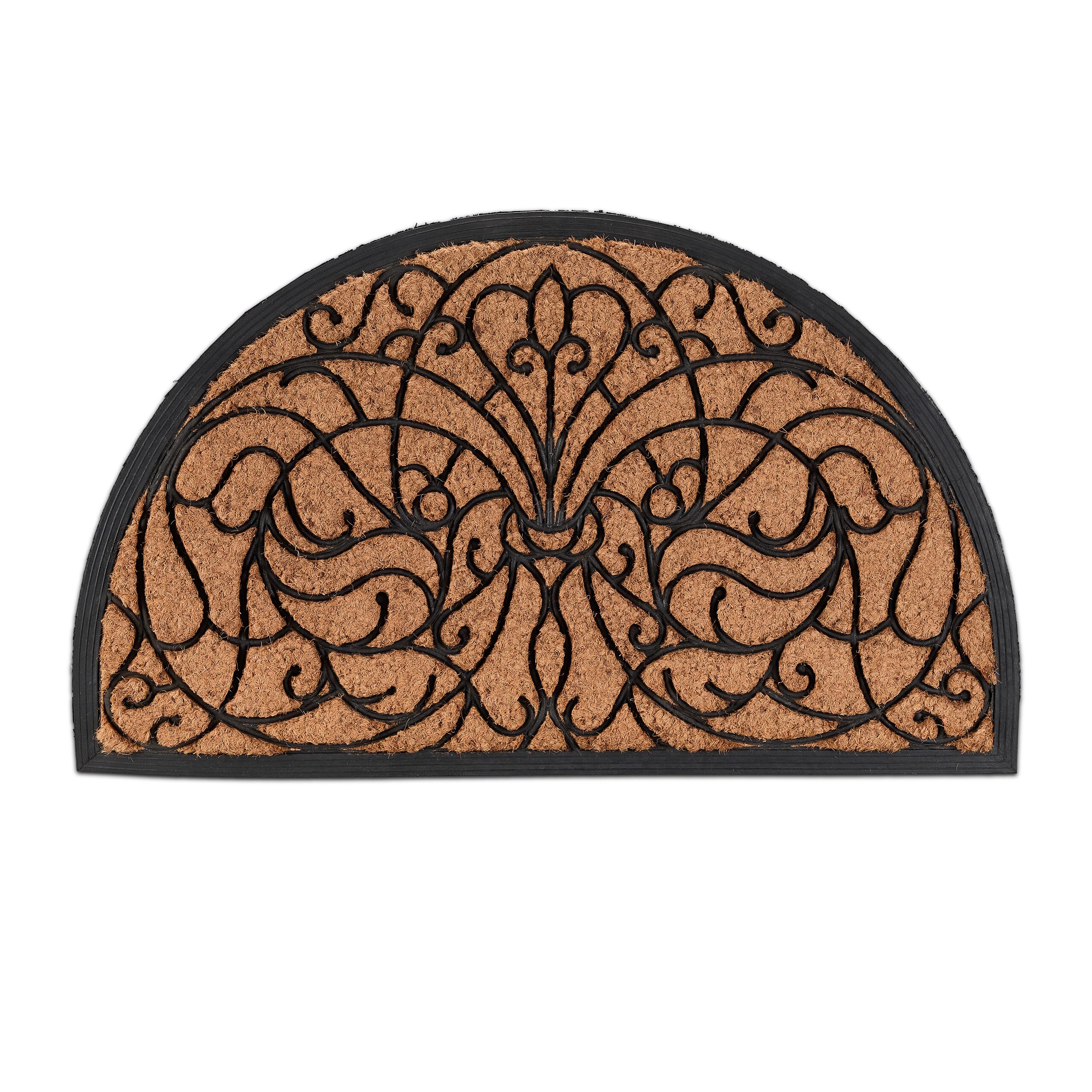 Relaxdays Zerbino in Fibra di Cocco, Semicerchio 100x60 cm Tappetino Antiscivolo Ingresso Esterno, Interno, Marrone Nero