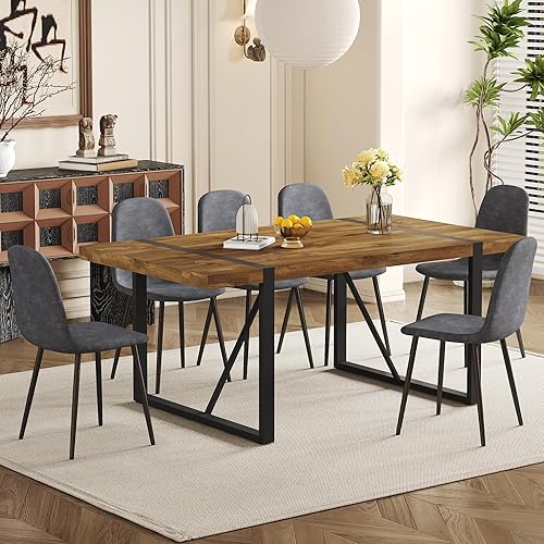 Miniatura 27 de Juego de mesa de comedor de 9 piezas, mesa de cocina rectangular moderna de madera de 71'' y juego de sillas de comedor de tela de 8, juego de mesa