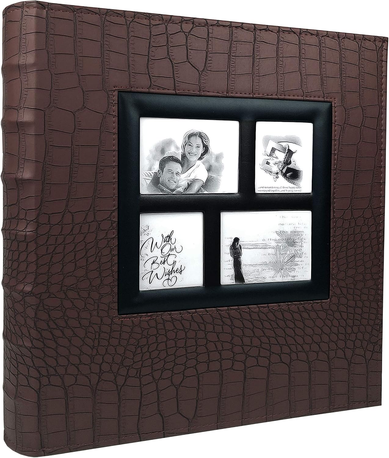 RECUTMS Linen Photo Album 4x6 500 Pockets Black Pages Large Capacity Leather Cover Wedding Family Anniversary Photo Albums (Brown, 500 Pocket)