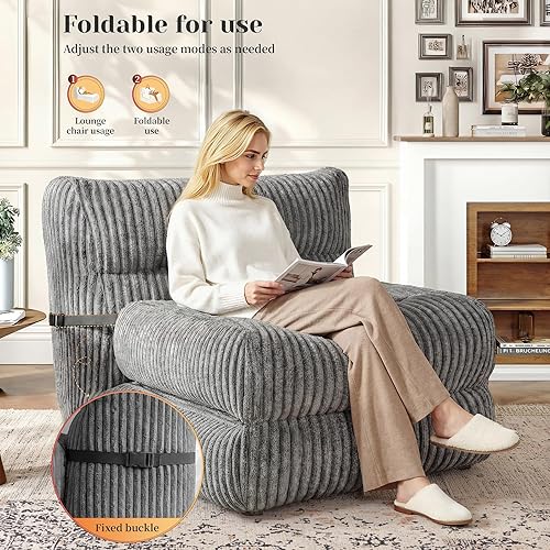 Miniatura 4 de Puf gigante para adultos, 31.49 pulgadas de alto, con otomana plegable para sala de estar, dormitorio o balcón, silla grande para leer, juegos, sofá