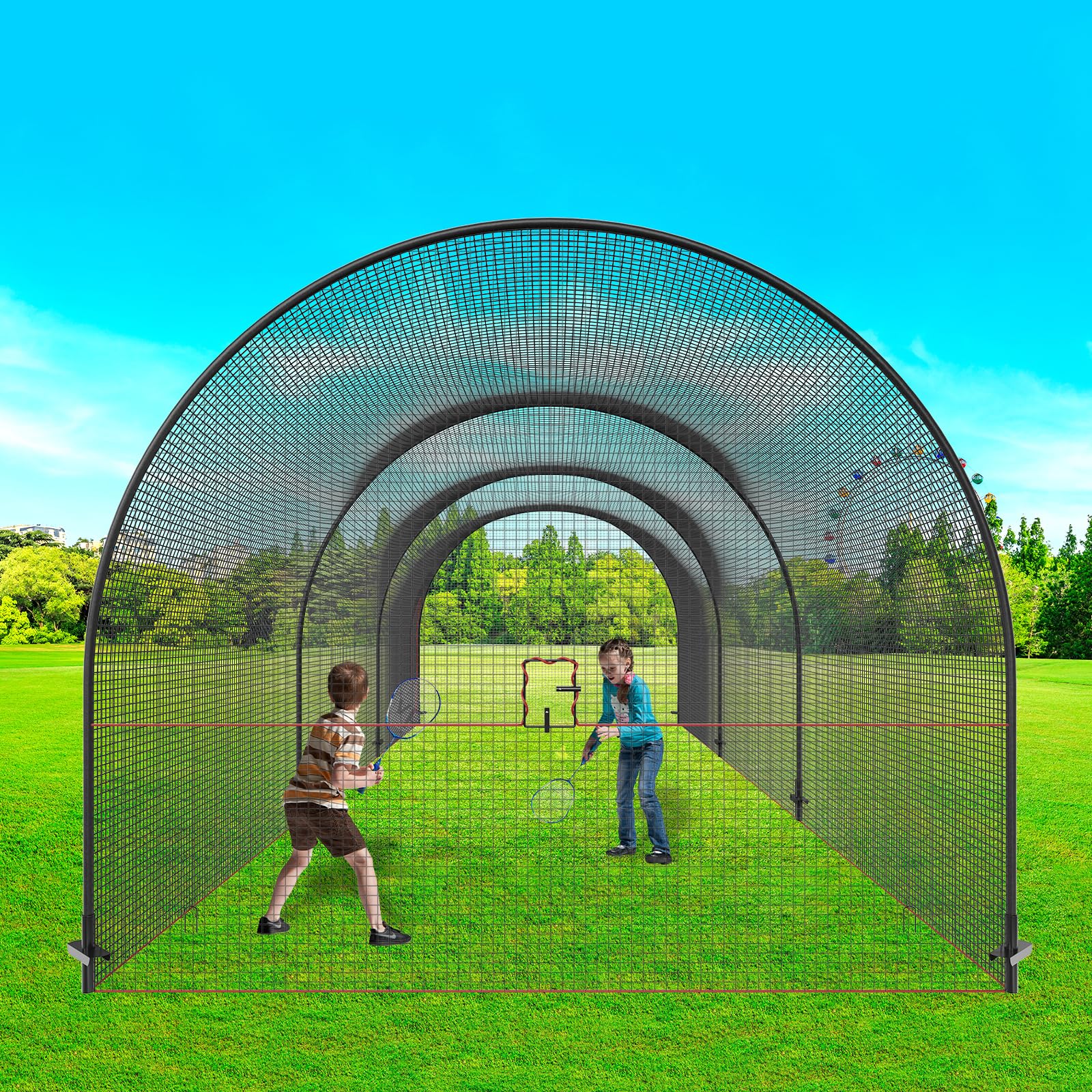 VEVOR Rete Gabbia da Baseball 10 x 3,6 x 3 m Telaio e Rete per Allenamento Nero