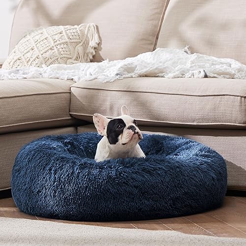 Vista 31 de Bedsure - Cama relajante para perros medianos, lavable, tipo dona, cama para gato, antideslizante, redonda, afelpada, mullida, de piel sintética