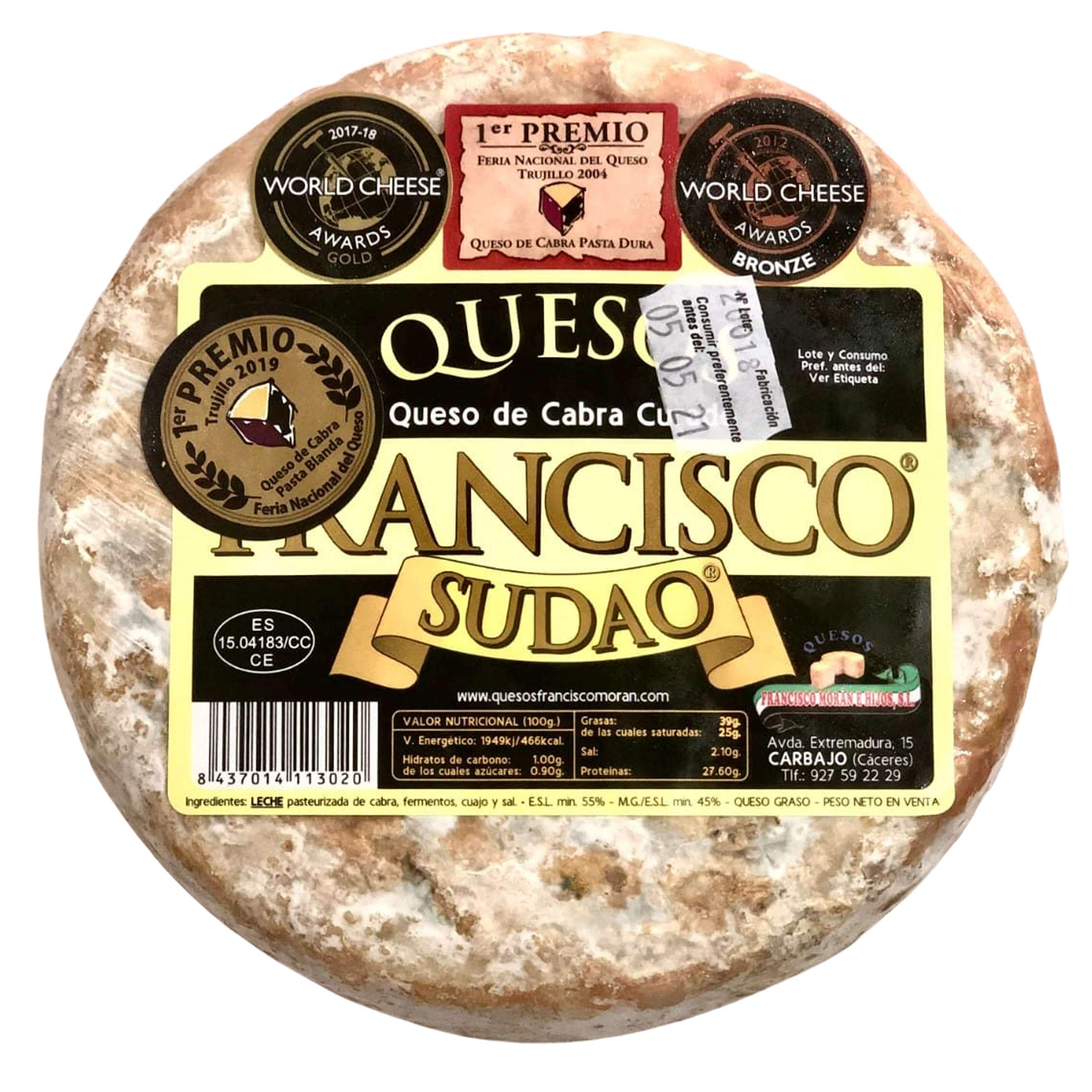 Queso de Cabra Sudao Extremeño Artesano Maduración 3-4 Meses 800-850g Leche Pasteurizada de Cabra