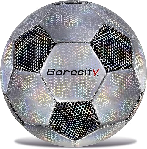 Barocity Balón de fútbol Pelota oficial de primera calidad para niño y niña con genial patrón hexagonal iridiscente iridiscente de arcoíris,