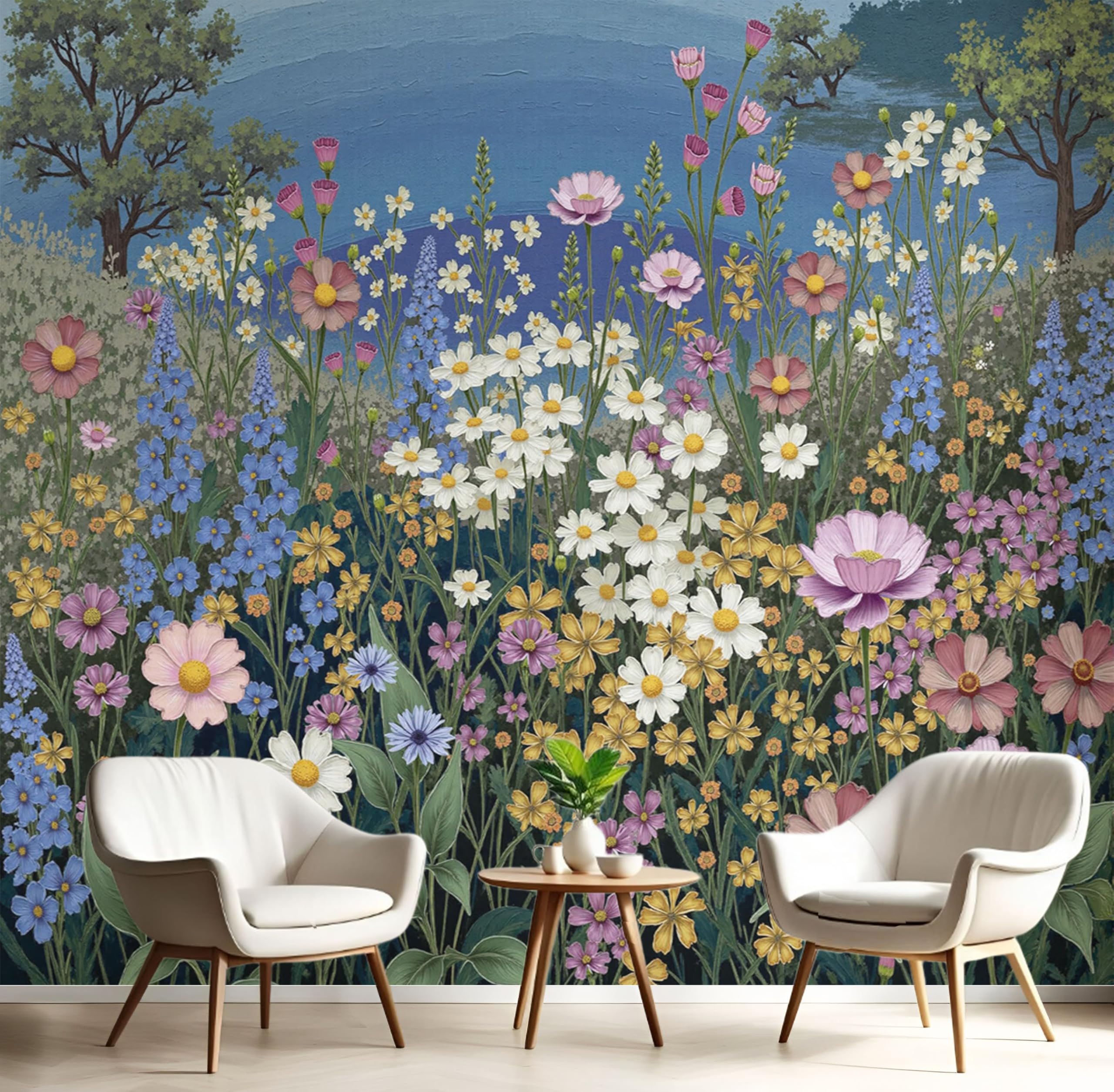 Papier peint paysage de jardin pour transformer un salon sombre