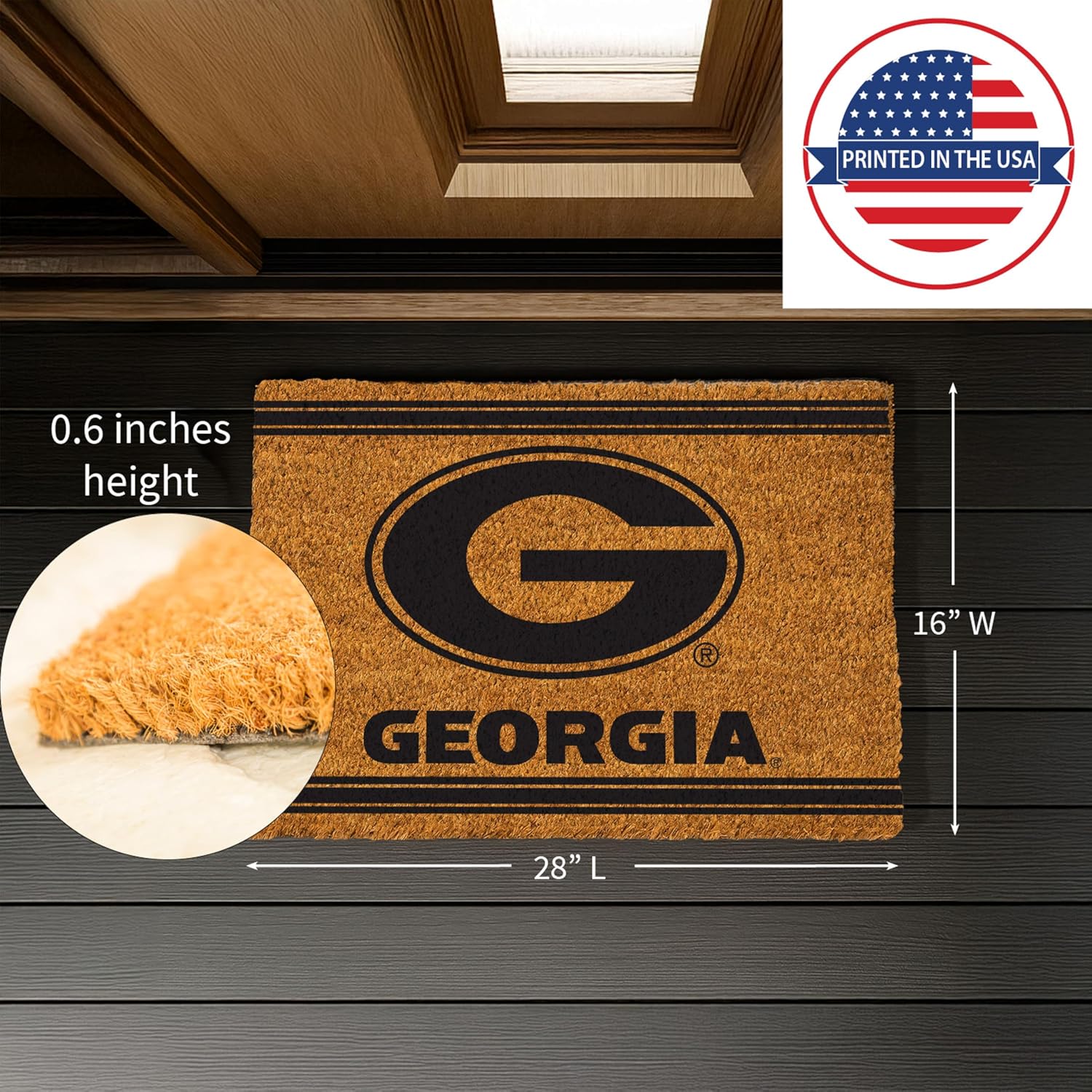 Team Sports America Recyclable PVC Vinyl Indoor/Outdoor Weather-Resistant University of Georgia Door Turf Mat 28 x .5 x 16 Inches