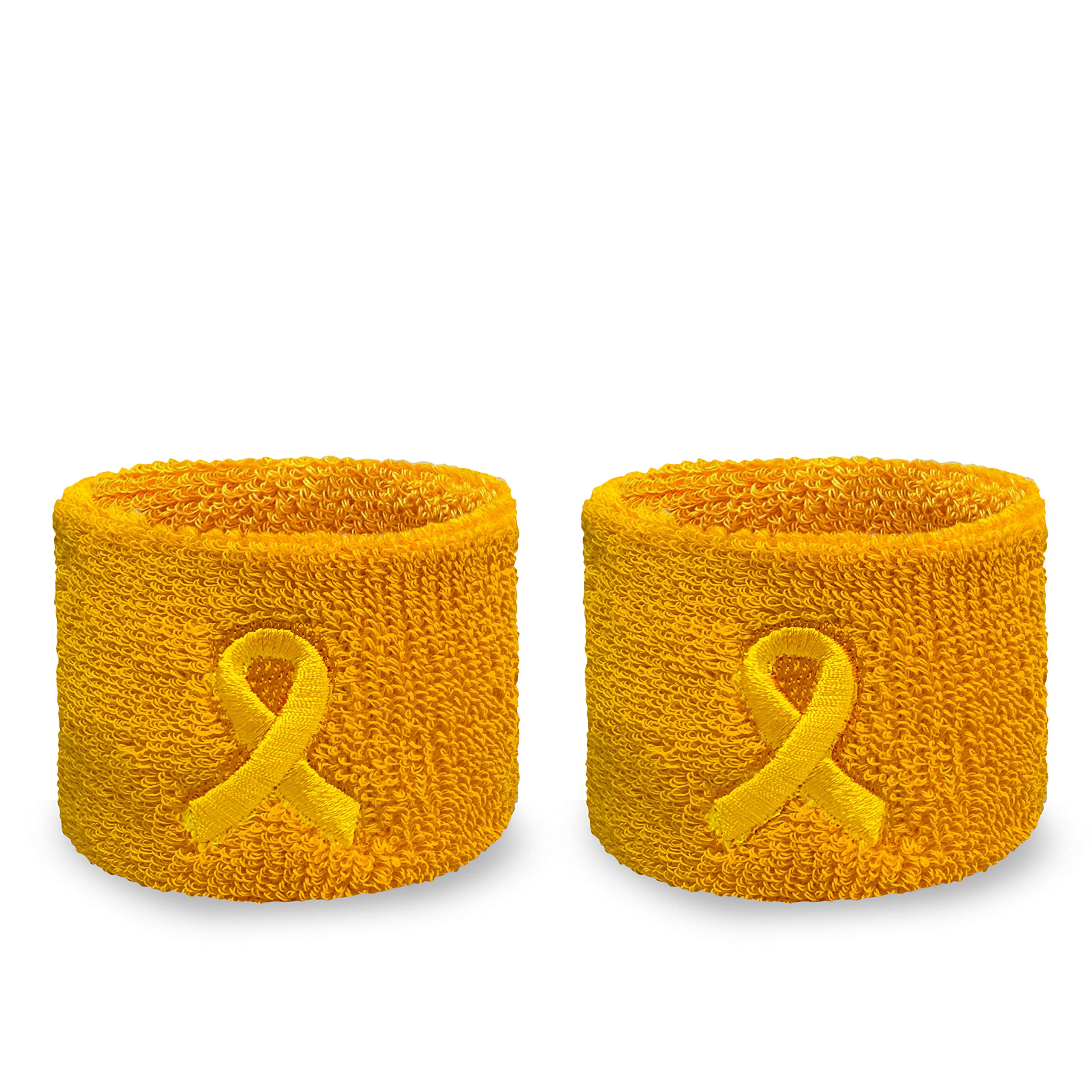Couver Youth Wrist Sweatband - Solid Cotton Terry Colth Sport Wristband(1 Pair) (Golden Yellow Ribbon) โ image 1