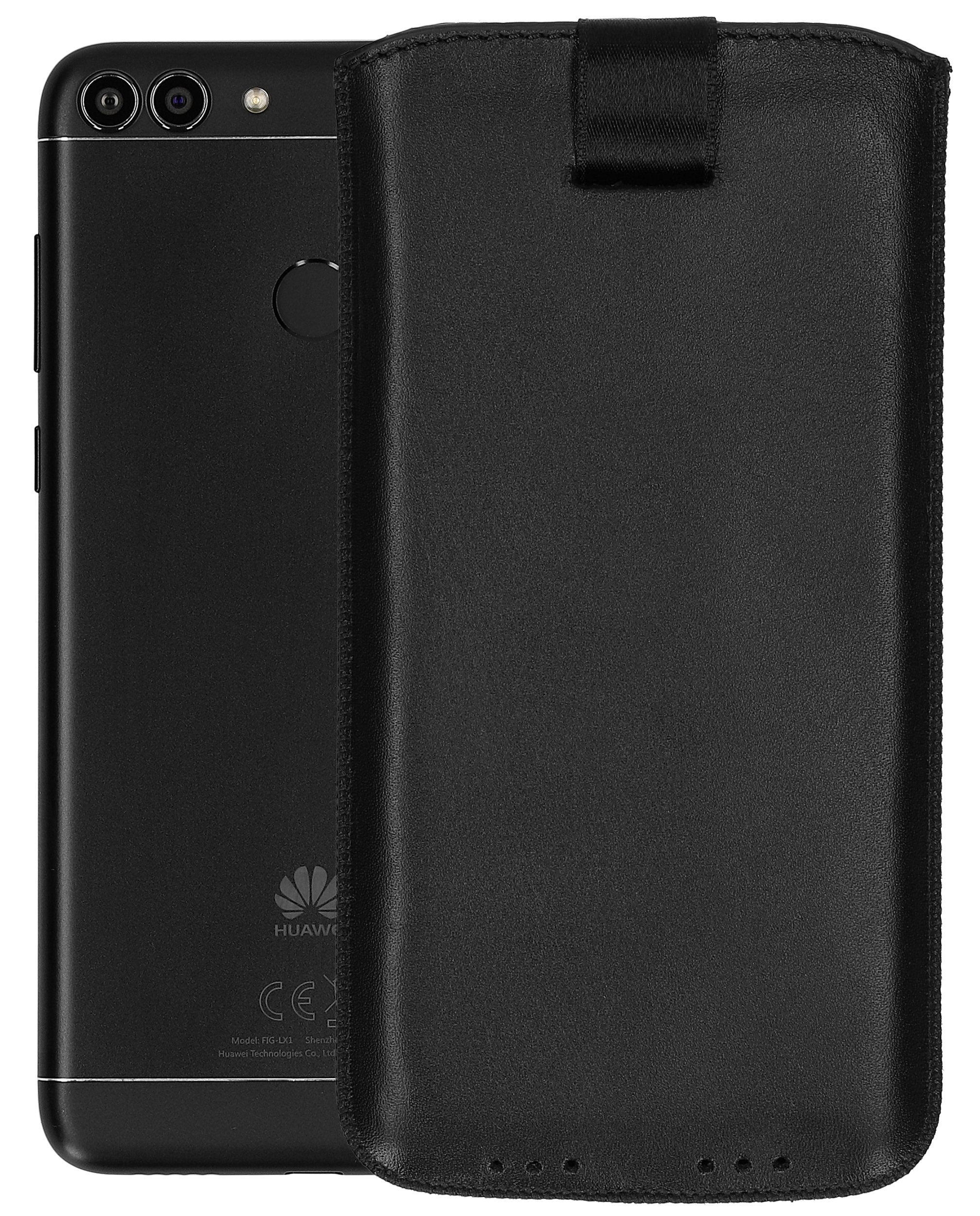 Borsa In Vera Pelle Mumbi Per Huawei P9 – Con Linguetta Estraibile E Protezione Display – Pratica E Sottile – Colore Nero