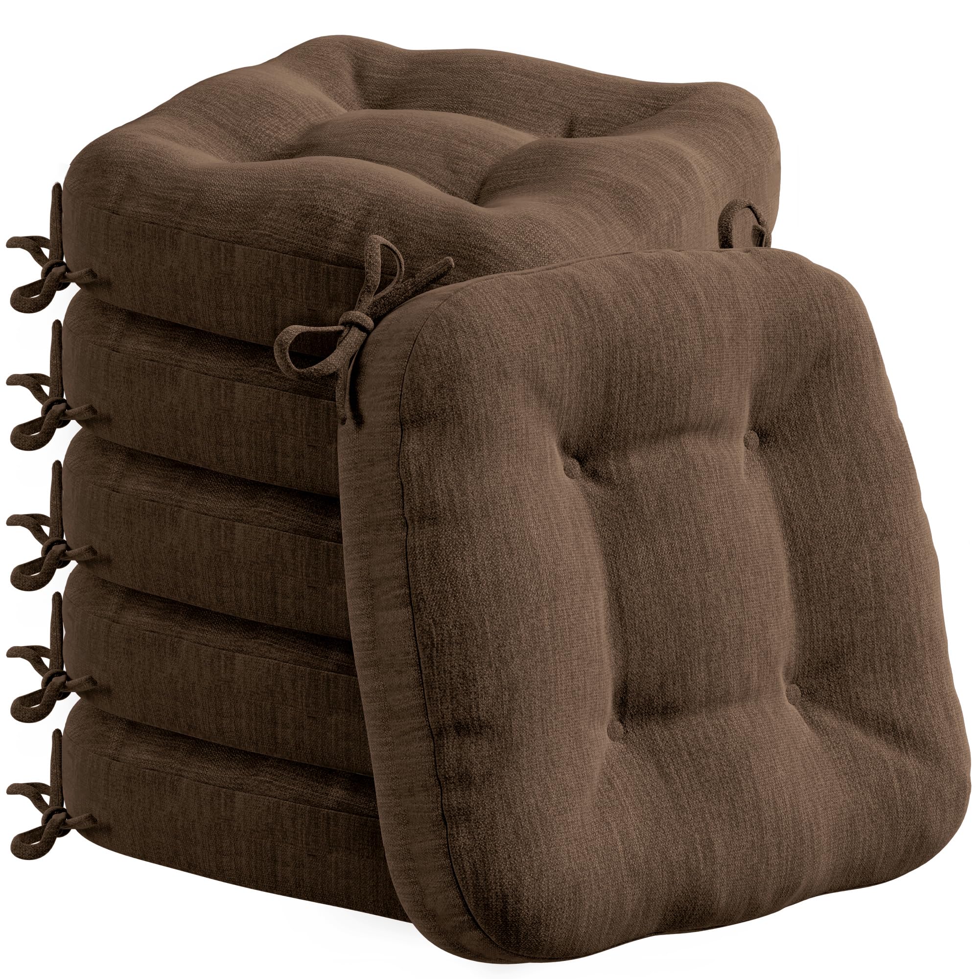 Codi Kitchen Seat Cushions 6 Pack, 8cm Thick Chair Pads For Garden, Brown