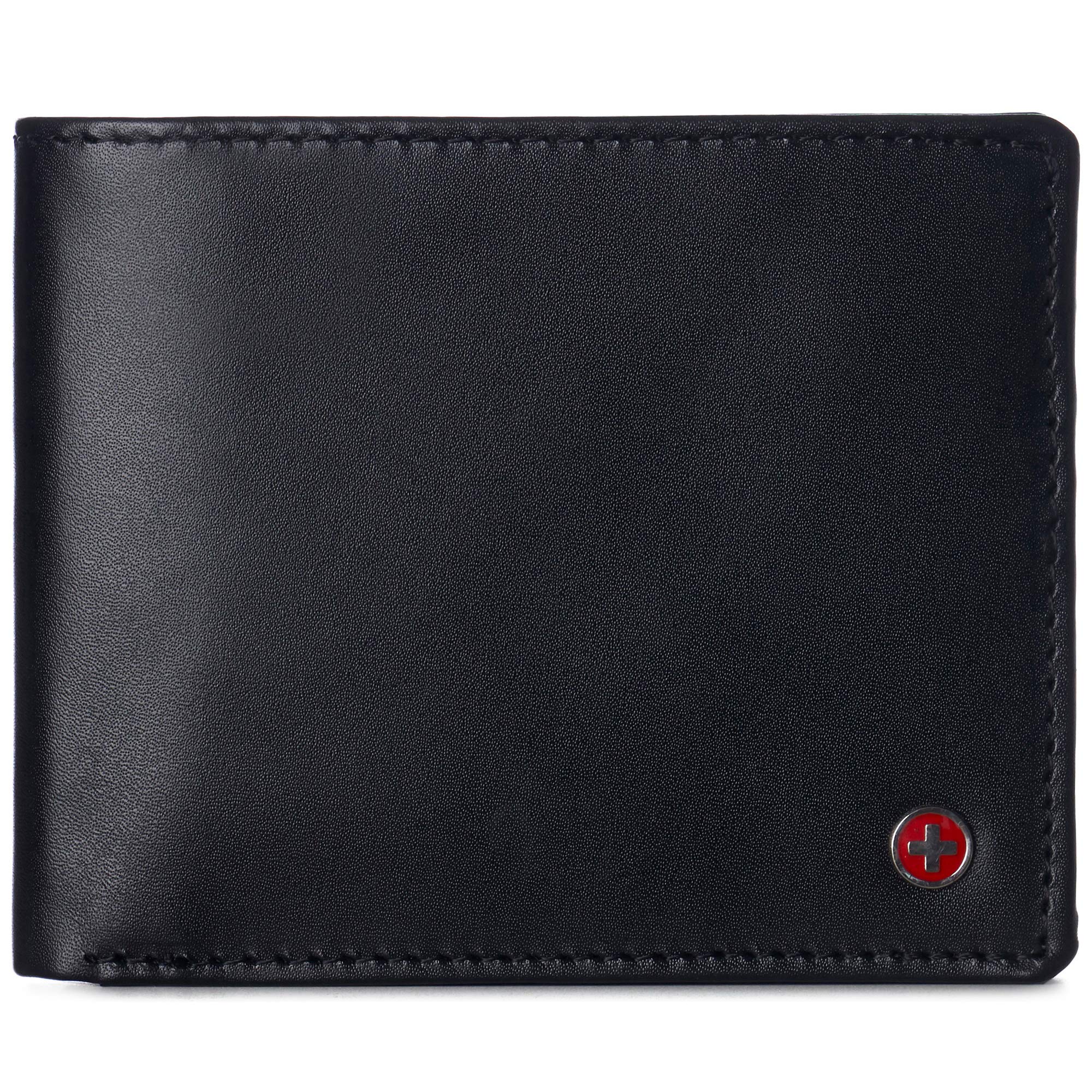 alpine swiss Mens Spencer RFID Bifold Wallet 2 ID Windows Divided Bill Section Smooth Leather Comes in a Gift Box Black