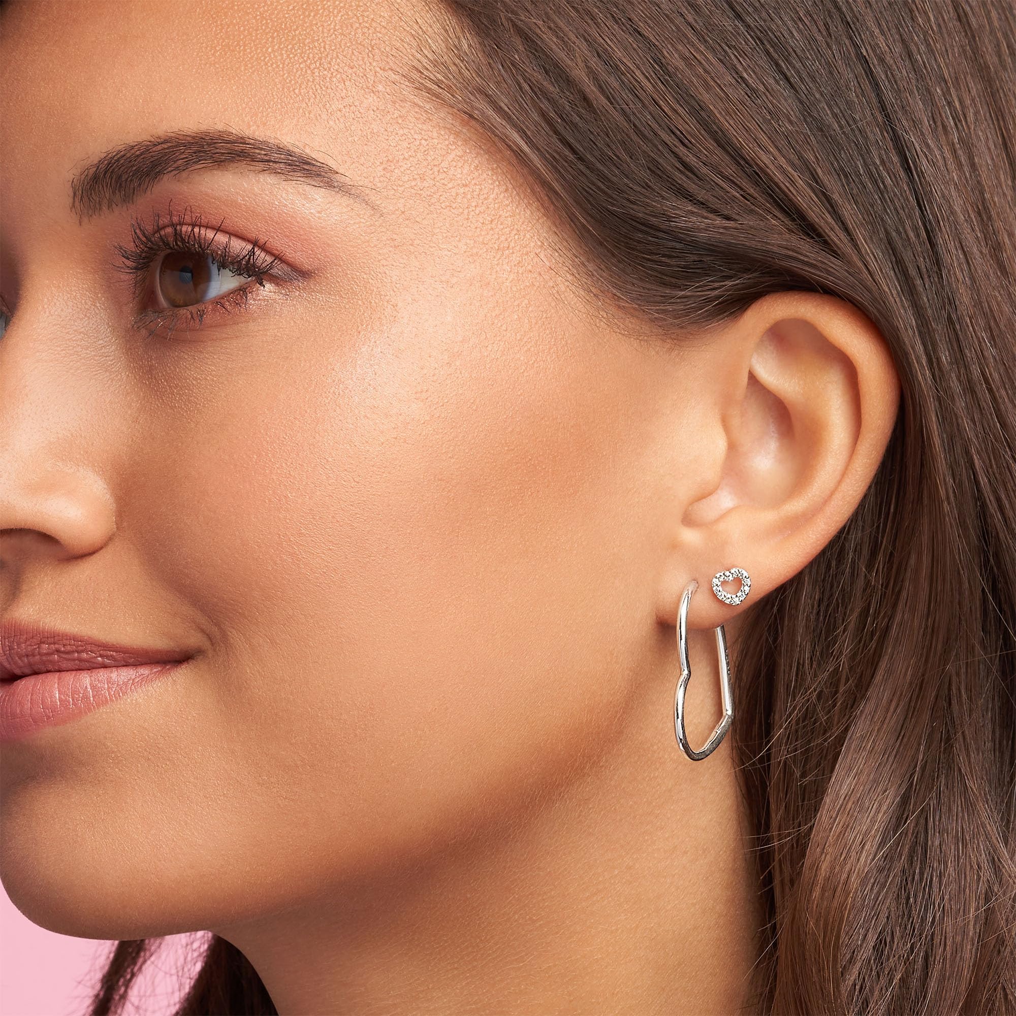 Pandora Moments Women's Sterling Silver Asymmetrical Heart Hoop Earrings