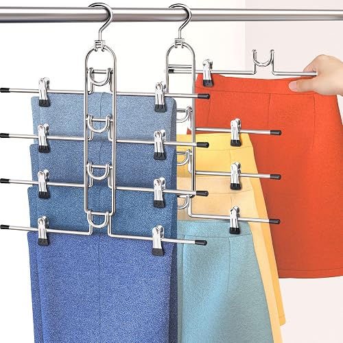 Pants Hangers With Clips, Newly Upgraded Detachable Space Saving Hangers