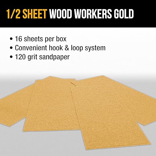 Miniatura 4 de Dura-Gold Hojas de papel de lija dorado de 12 hoja, grano 120 (caja de 16)  Carpintería para muebles de madera  Hojas de soporte de gancho y bucle