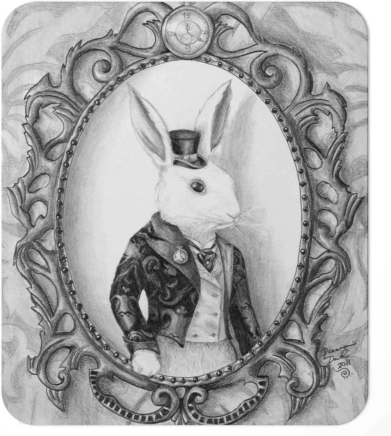 White Rabbit Mousepad/Alice in Wonderland Mouse Pad/Fairy Tale Art Mousepad/Deanna Davoli/Bunny / 7.75x9.25 inches