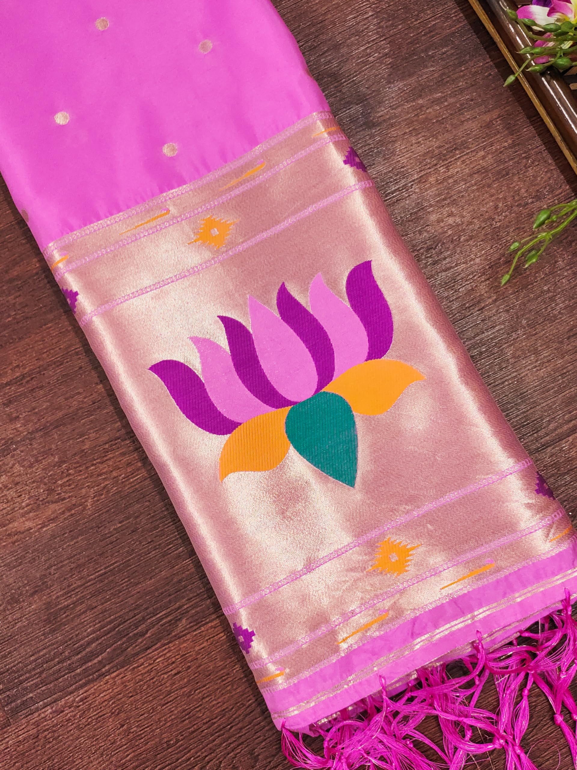 DEVANGI Women's Woven Banarasi Silk Dupatta/Chunni For Women, Floral Print 1 Meter Wide and 2.3 Meter Length Printed Designer Dupatta/Chunni For Girls(OM-DT-67-BABYPINK) - Image 2 thumbnail