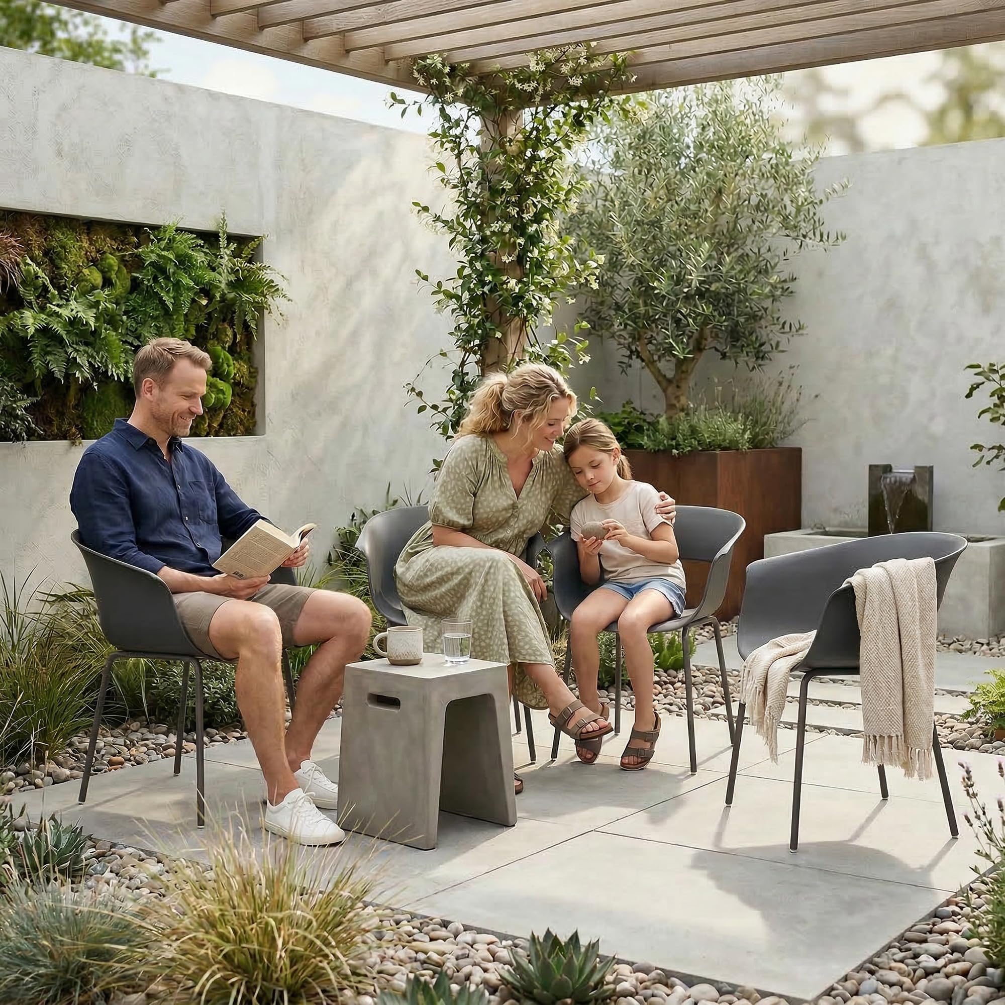 Outsunny Gartenstühle 4er Set ergonomisch Balkonstühle mit Ausschnittdesign Armlehne Wetterfest rostbeständig Outdoor Stühle bis 120 kg Terrassenstühle für Garten Balkon Terrasse Dunkelgrau