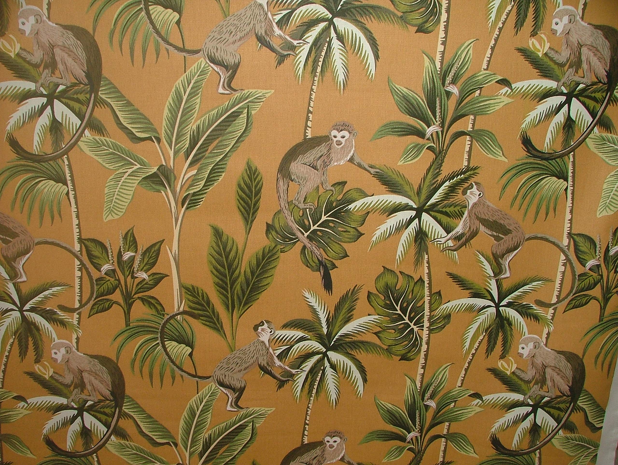 Fryetts Ochre Tropical Monkey Botanical 100% Cotton Curtain Upholstery Cushion Blind Fabric (, A4 Sized Sample)