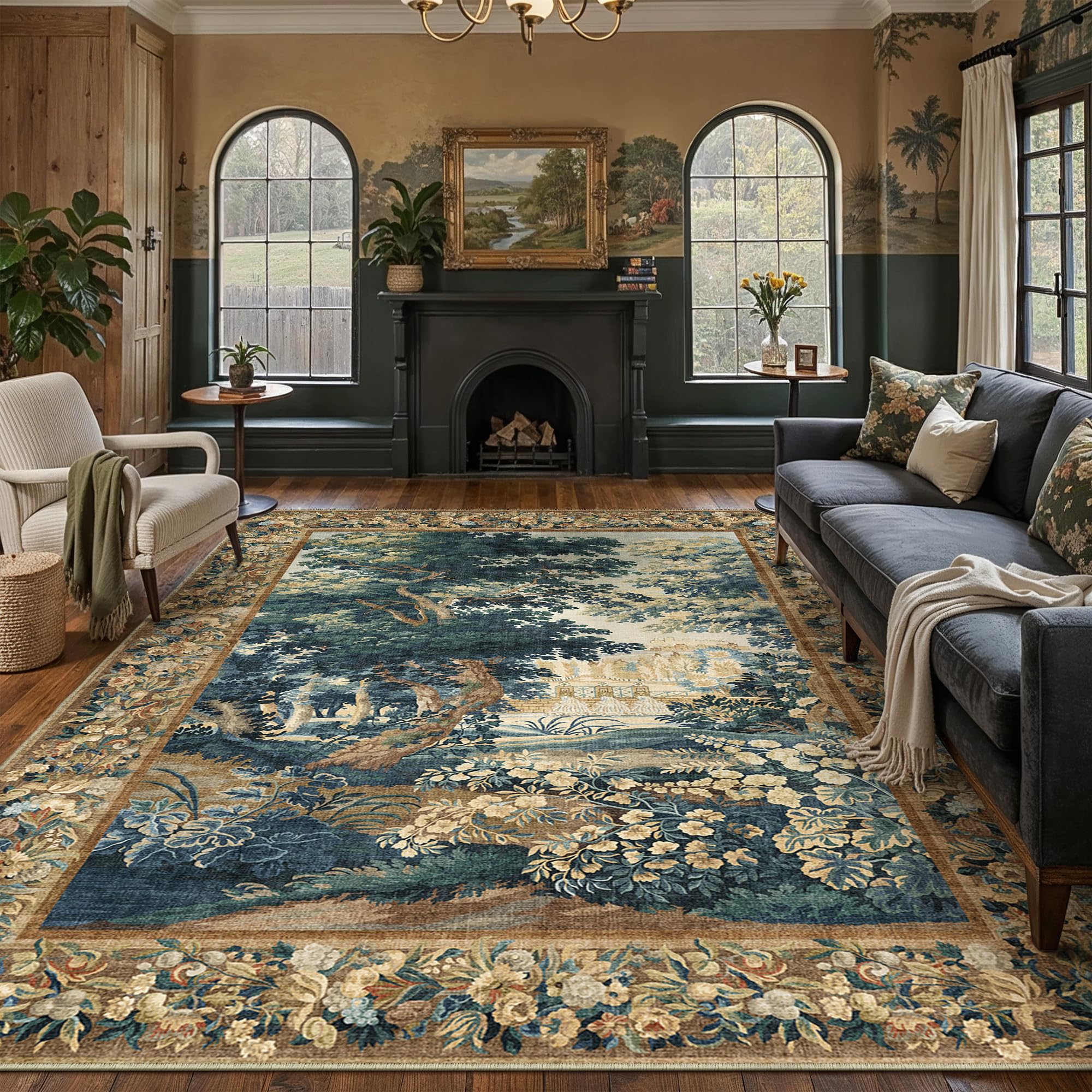 HUGEAR Vintage Rugs Living Room 300x400cm Non Slip Carpet Large Machine Washable Area Rug Dining Room Bedroom Office Lounge Kitchen Laundry Soft Low Pile Indoor Colourful Carpets