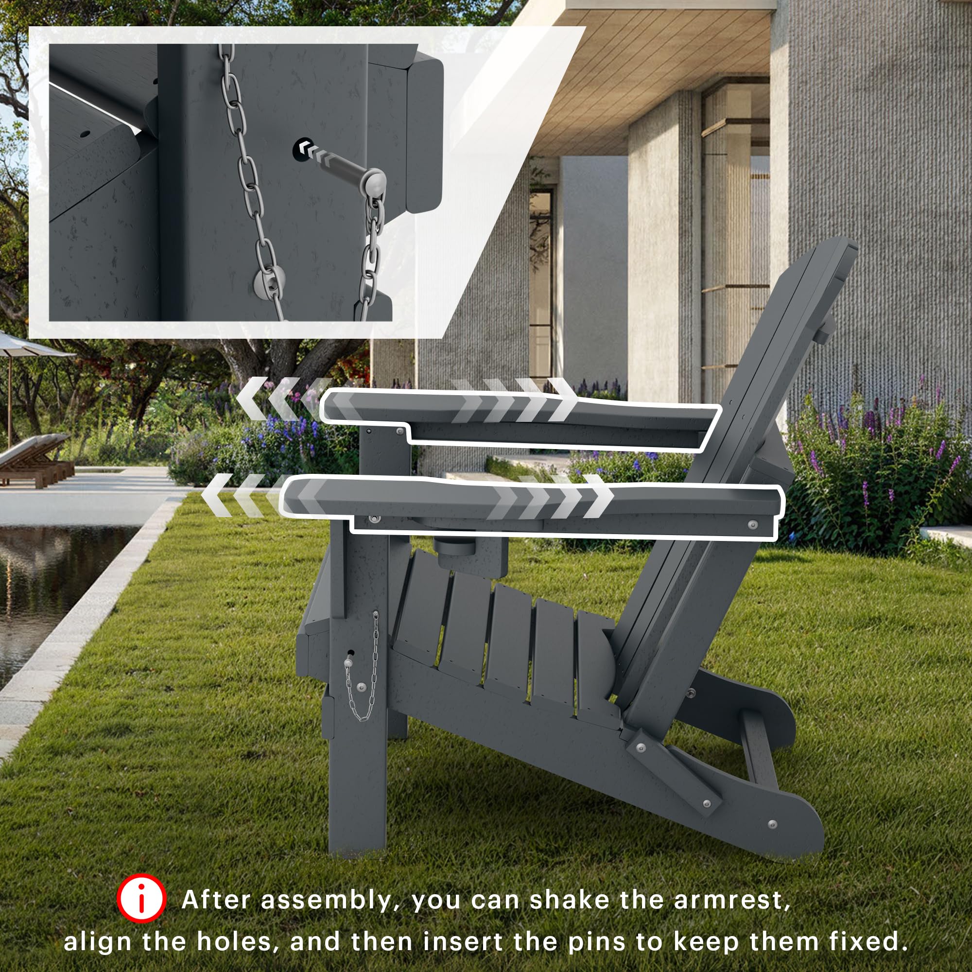 M MIDOULANDEXTYT Adirondack Stuhl,HDPE-Wetterfester Klapp-Adirondack-Stuhl mit Becherhalter für Garten,Terrasse,Hinterhof,Patio(Grau)