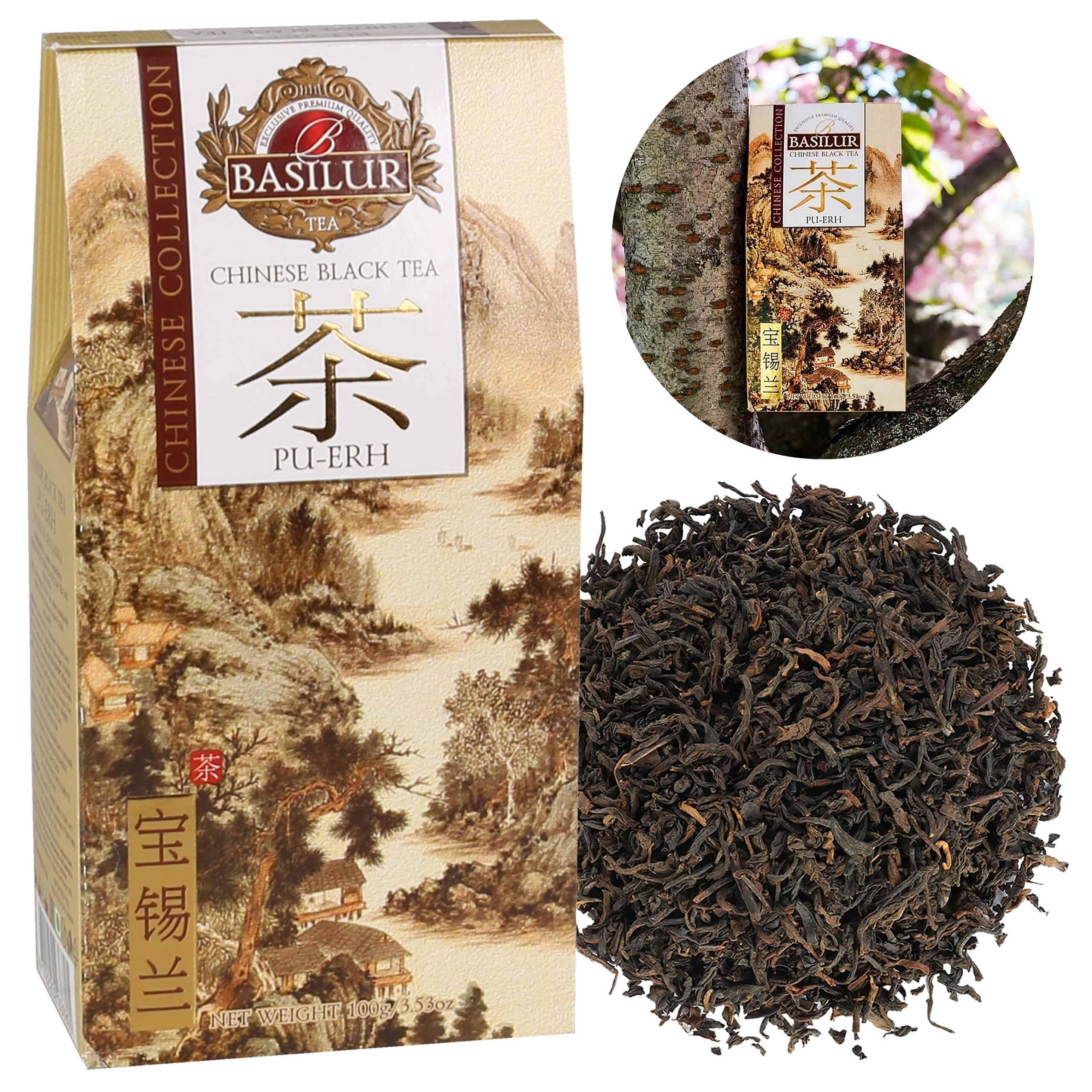 BASILUR Chinese Black Tea - Pu Erh Tea Chińska czerwona herbata o wędzonym smaku i aromacie 100 g (x6)