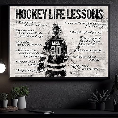 Generic Pintura motivacional personalizada de lienzo de hockey para niña, lecciones de vida de hockey, citas inspiradoras decoración de arte de