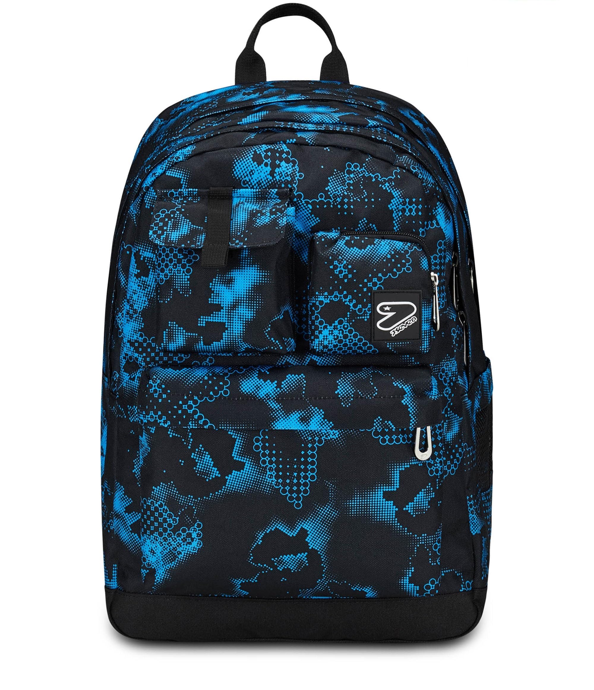 Seven Zaino Scuola Pro XXL Pockets The Double, Blu Nero, Zaino Doppio Scomparto Con Auricolari Earphones Wireless Led, Tasca Porta PC o Tablet e Tasca Porta Borraccia, Zaino Medie Superiori Ragazzo