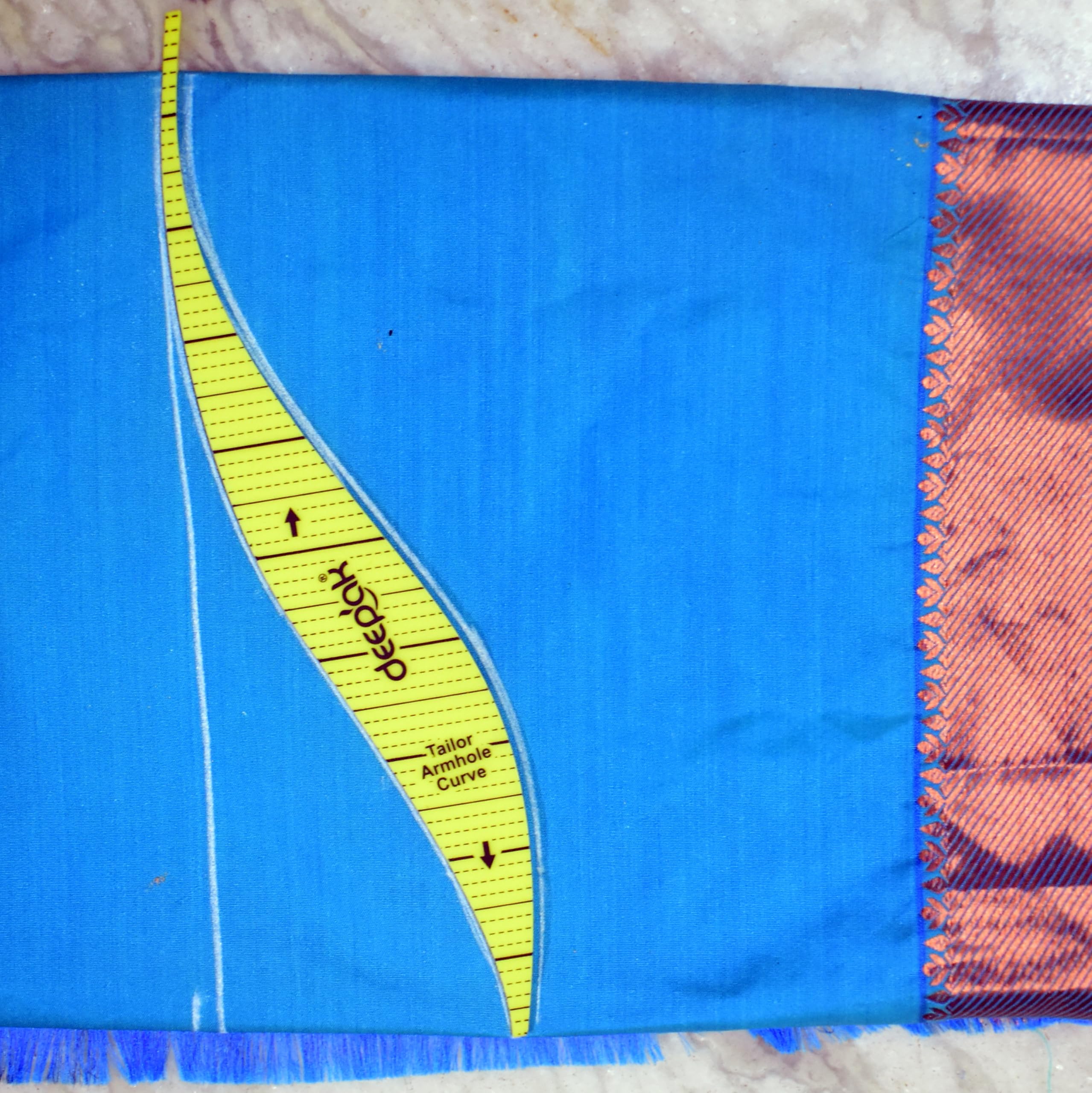 Prabhas Designs Tailor's multi purpose Pattern maker and Arm hole curve scale combo (2pcs) used for Necklines, arm hole curve, sleeve cutting, straight scale with measurements, Hard Plastic 1