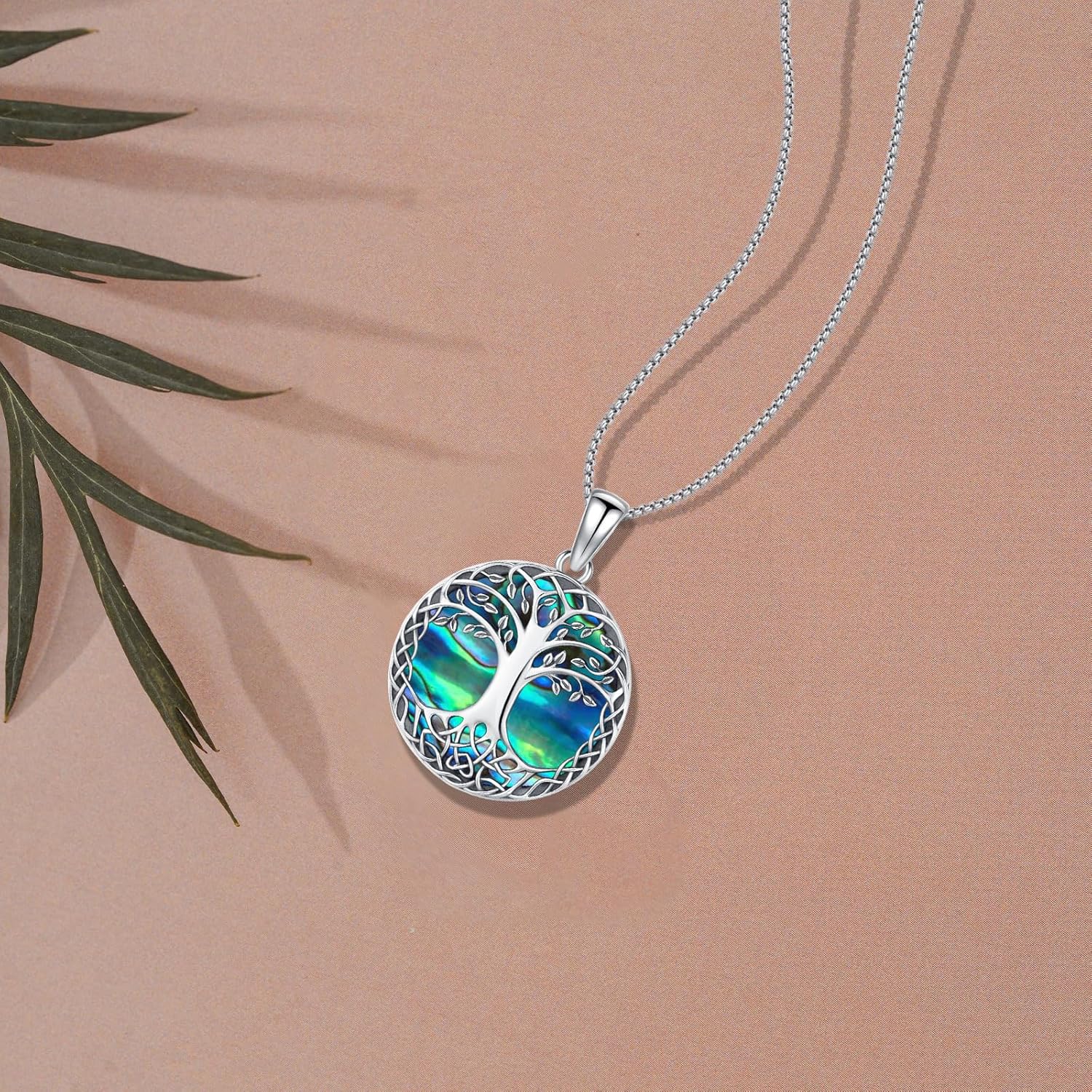 Tree of Life Necklace Tree of Life Pendant 925 Sterling Silver Abalone Shell Opal Malachite Turquoise Moonstone Crystal Necklace Celtic Knot Family Tree Jewelry for Men Women Fathers Day - Image 3