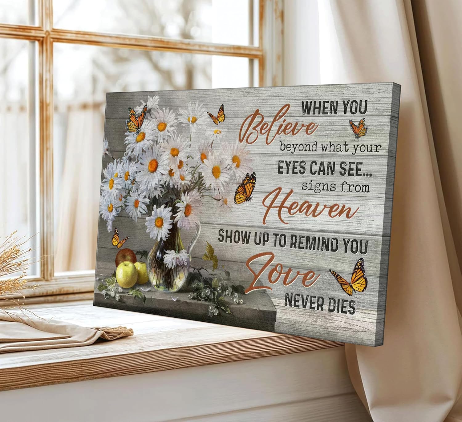 Daisy Canvas Wall Art Farmhouse Butterfly Flowers Painting Picture Wall Decor Inspirational quotes Poster Print Artwork for Living Room Kitchen Bedroom Bathroom Home Decoration Prepare to hang