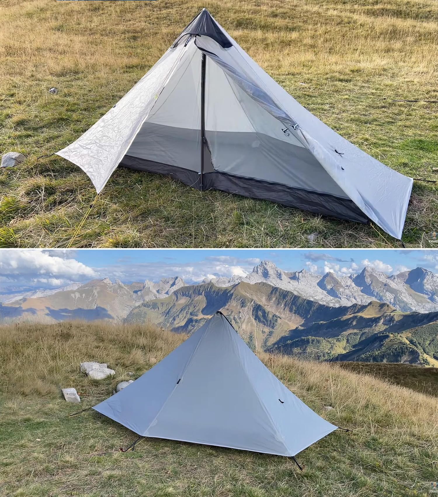 3F UL Gear Lanshan Ultralight Tent 4-Season Backpacking Tent for 1-Person Camping, Outdoor Lightweight Waterproof Professional Tent (1 Person-Gray, 4 Season)