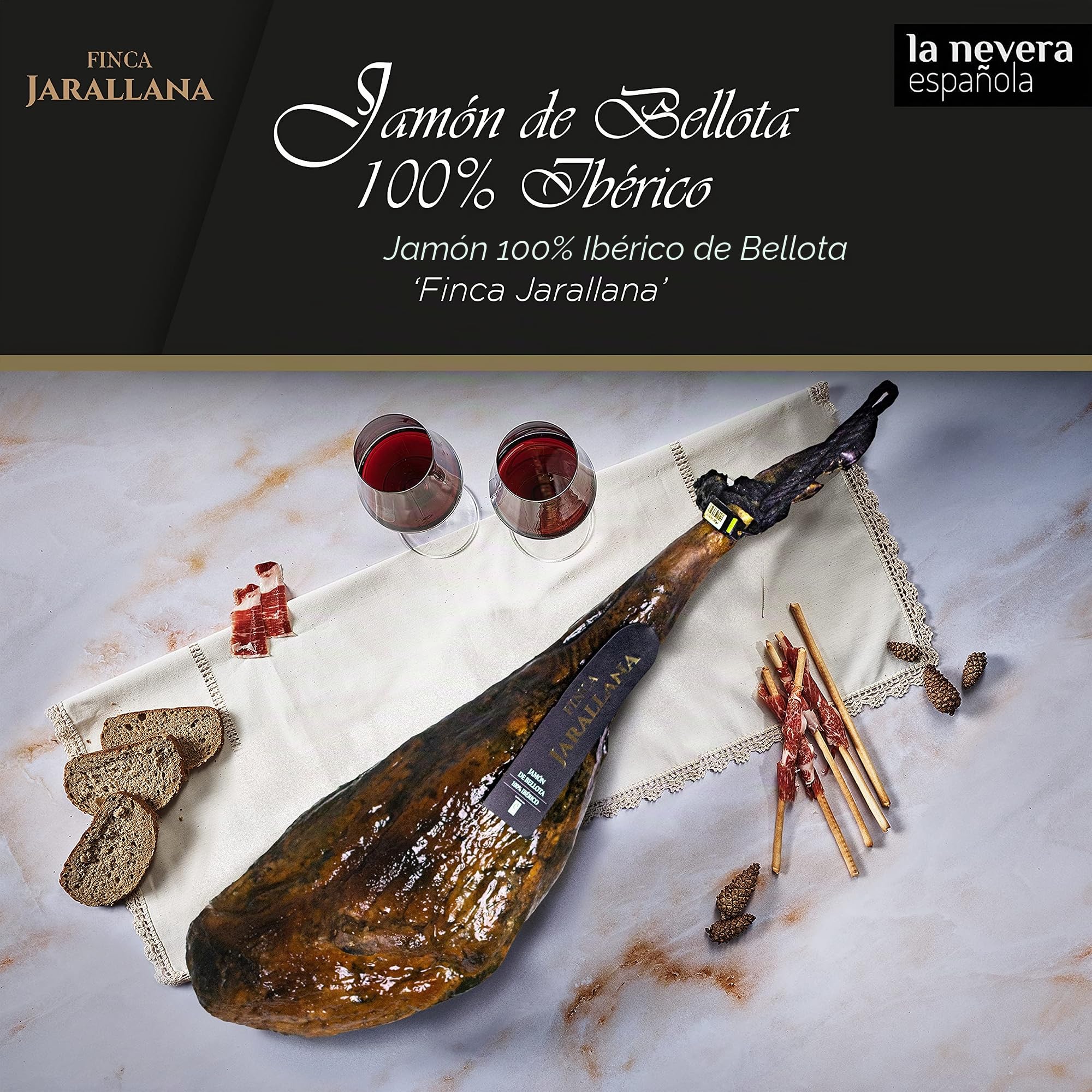 Finca Jarallana - Jamón de Bellota 100% Ibérico - Pieza de 8 kg Aprox. Curación Mínima de 36 meses y Secado Natural - Cerdos Raza 100% Ibérica