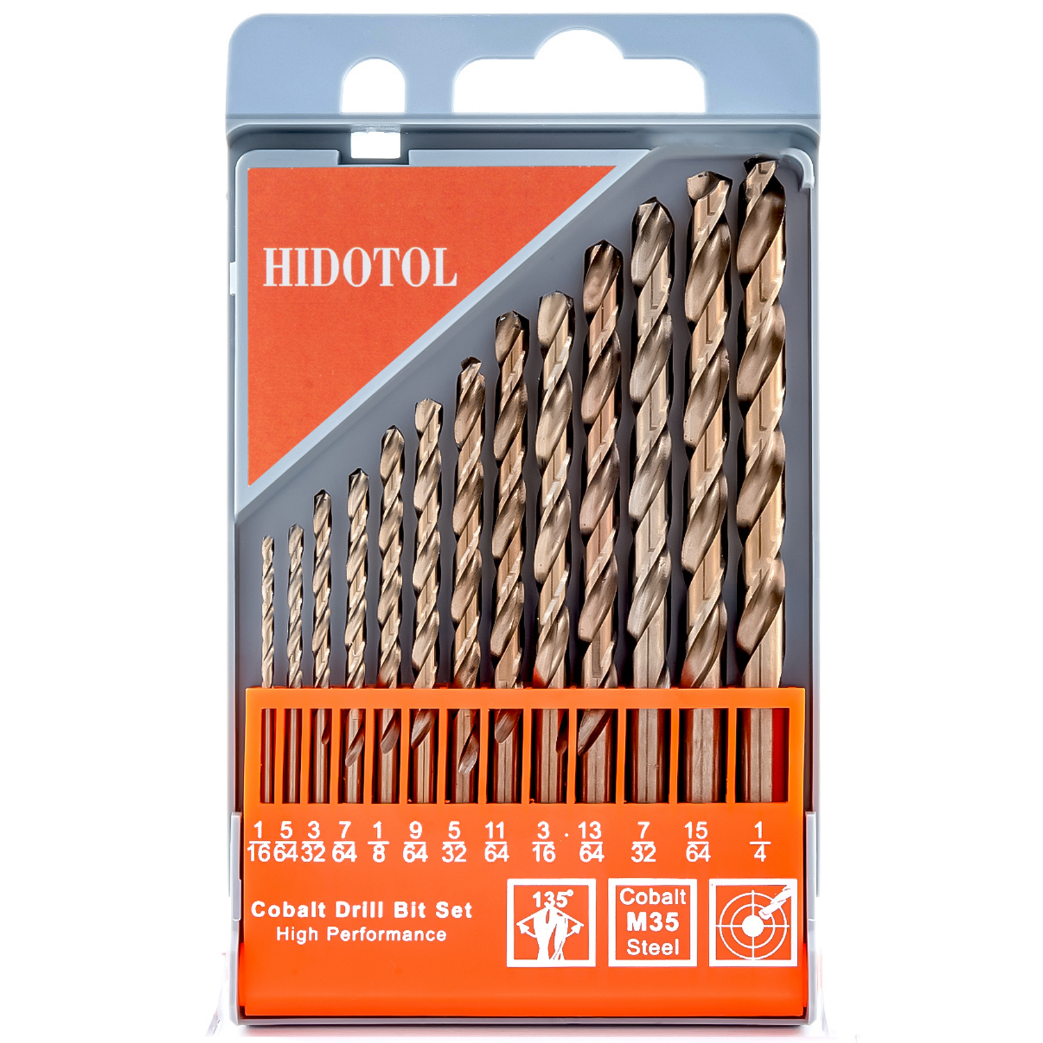 Image of HIDOTOL 13 PCS Cobalt Drill Bit Set M35 HSS Twist Drill Bits 1 /16 inch-1 /4 inch for Hardened Metal, Stainless Steel, Cast Iron, Plastic and Wood