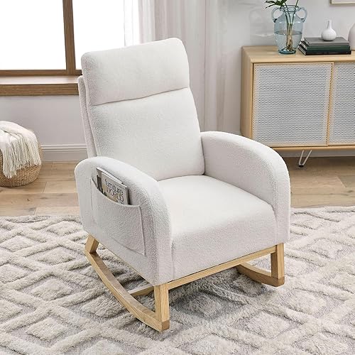 Miniatura 20 de Dolonm Mecedora moderna para el cuarto del bebé, tapizada de terciopelo, con botones copetudos, respaldo alto, sillón decorativo para sala de estar,