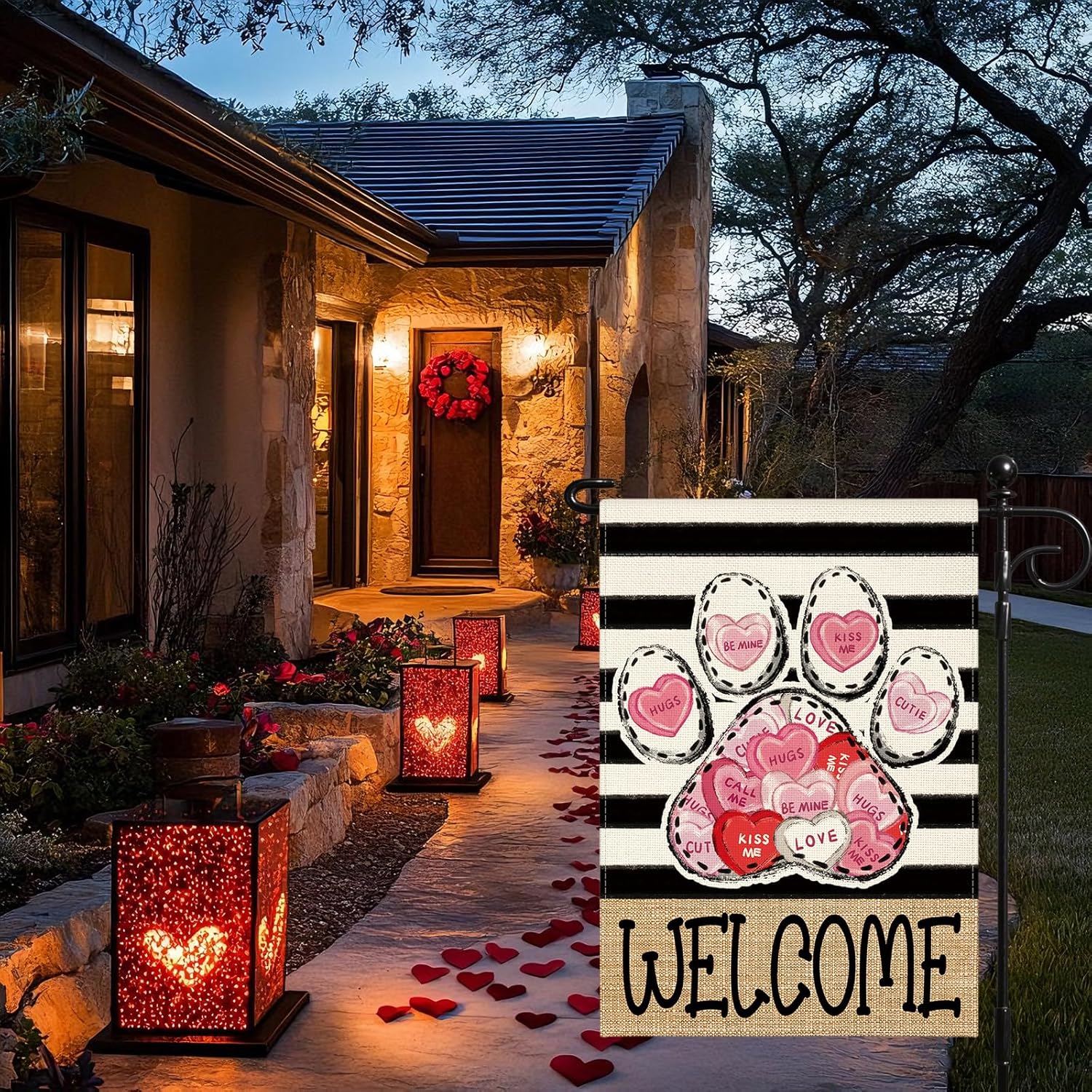 Artscope Valentines Day Paw Print Garden Flag 12x18 Inch Double Sided for Outside, Welcome Anniversary Valentines Love Heart Flag for Holiday Yard Outdoor Decoration - Image 7
