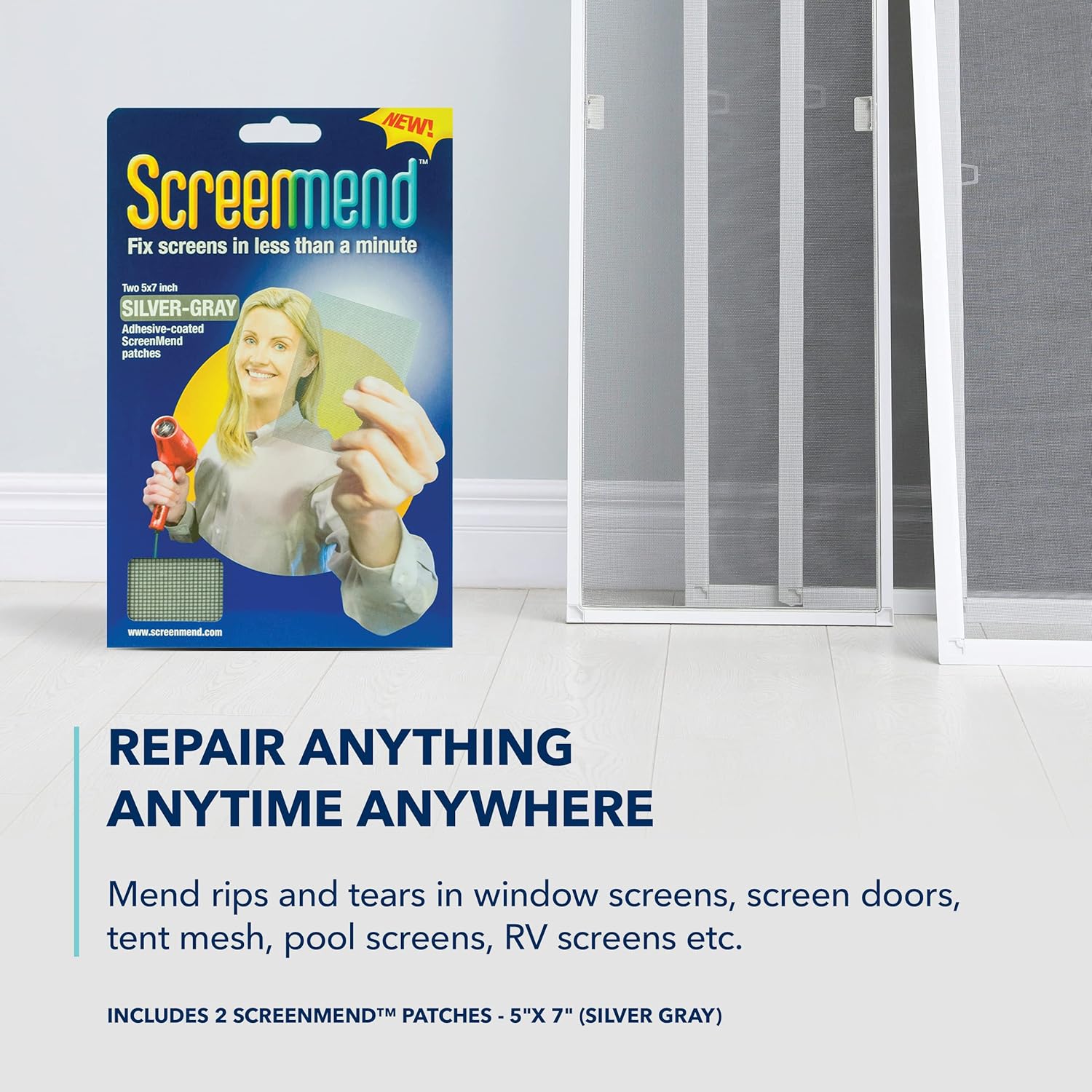 Window Screen Repair Kit - 5"x7" Patch Silver (2 Patches)