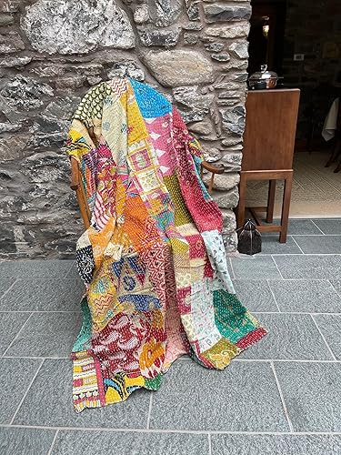 Miniatura 3 de Edredón Kantha de algodón vintage indio de 55 x 85 pulgadas, parches surtidos de algodón Kantha bordado a mano, juego de 1, tamaño individual