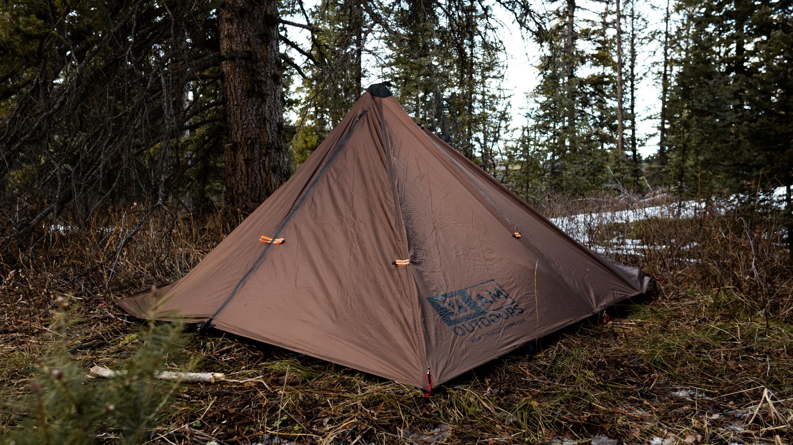 VIAM Outdoors, Madison Mini Floorless Tipi, with Stove Jack, Lightweight, Ultralight, Backpacking, Hiking, Camping, Hunting, Fishing shelter, 1.1oz Coyote Brown, 1/2 Man Tipi with Guy Lines & Stakes