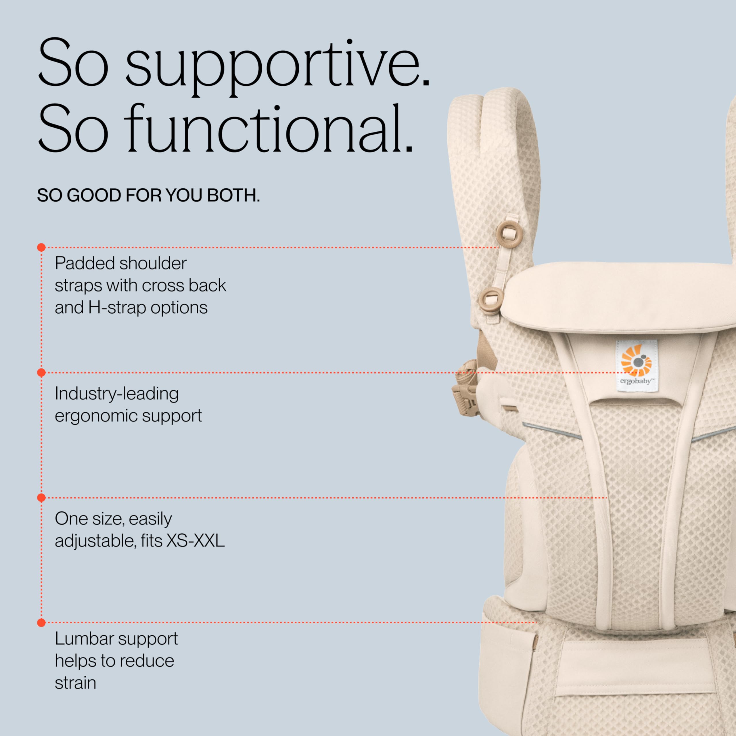 Ergobaby Mochila portabebé Omni Breeze recién nacidos desde su nacimiento hasta que pesan 20kg, portabebé ergonómica de Malla SoftFlex, 4 posiciones para transportar, Natural Beige — view 3